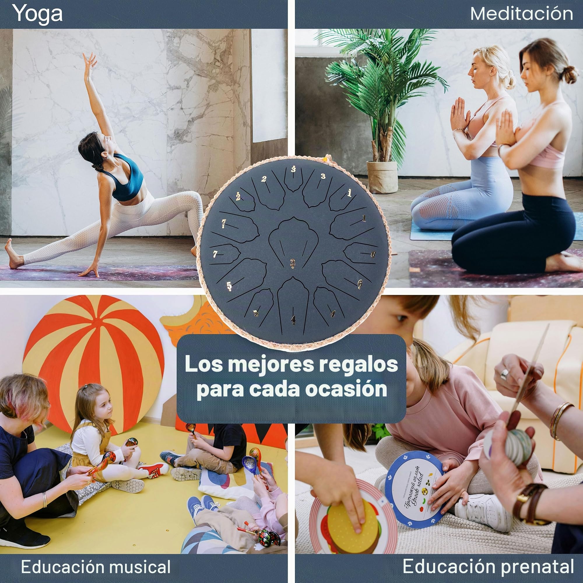 Steel Tongue Drum C Mayor, 12 Pulgadas 30 cm 15 Notas Handpan con Baquetas, Funda Protectora y Partituras Musicales, Tambor Percusion La Meditación y el Yoga, Azul Marino