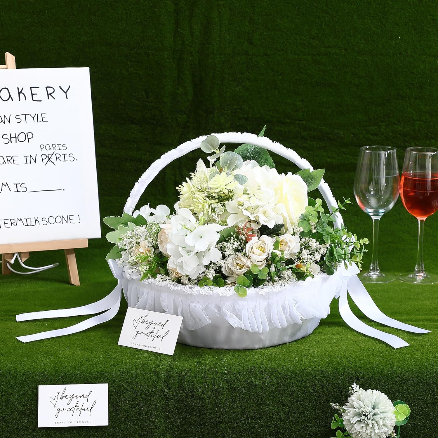 BESTOYARD Wedding Flower Basket for Bride and Flower Girl Lace and Polyester Handheld Basket with Rhinestones European Style for Bridal Shower and Party Decoration