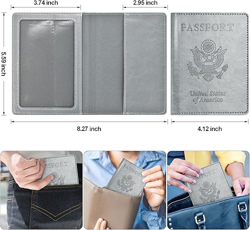 Miniatura 4 de Paquete de 2 soportes para tarjetas de pasaporte y vacunas, soporte para pasaporte con ranura para tarjeta de vacuna, cartera para pasaporte, funda