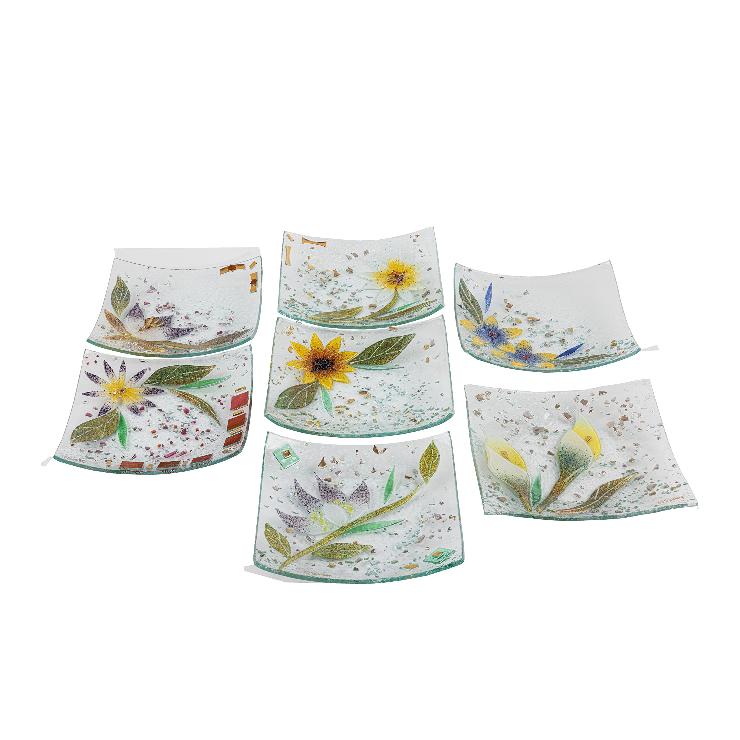 SOSPIRI VENEZIA Svuotatasca Piatto Soprammobile Decoro Floreale Vetro Murano Centrotavola Arredo Casa Idea Regalo Realizzato a Mano Made Italy (cm19X19 Quadrato)