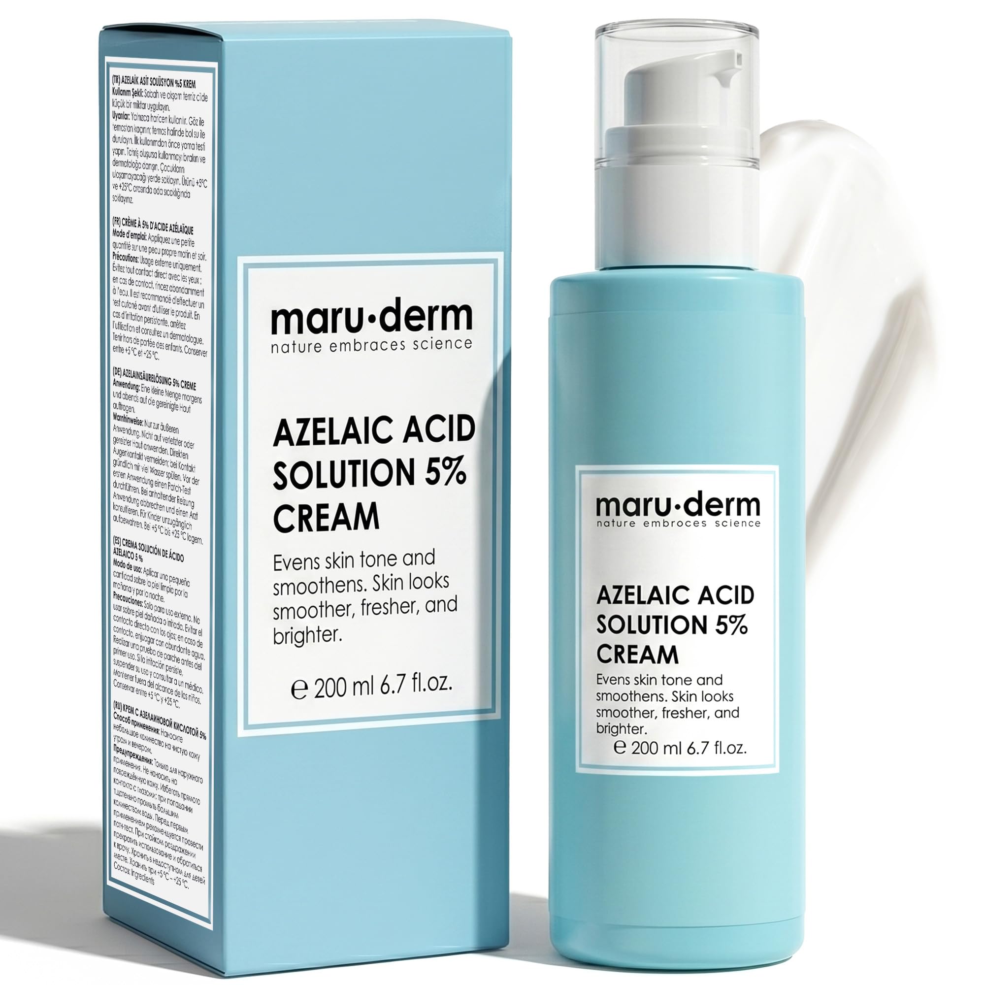 Maruderm Azelaic Acid 5% Cream — Soothing & Calming Moisturizer for the Appearance of Uneven Tone — With Squalane, Licorice & Hyaluronic Acid — Sensitive-Skin Friendly, 6.7 Fl. Oz. (200 mL)