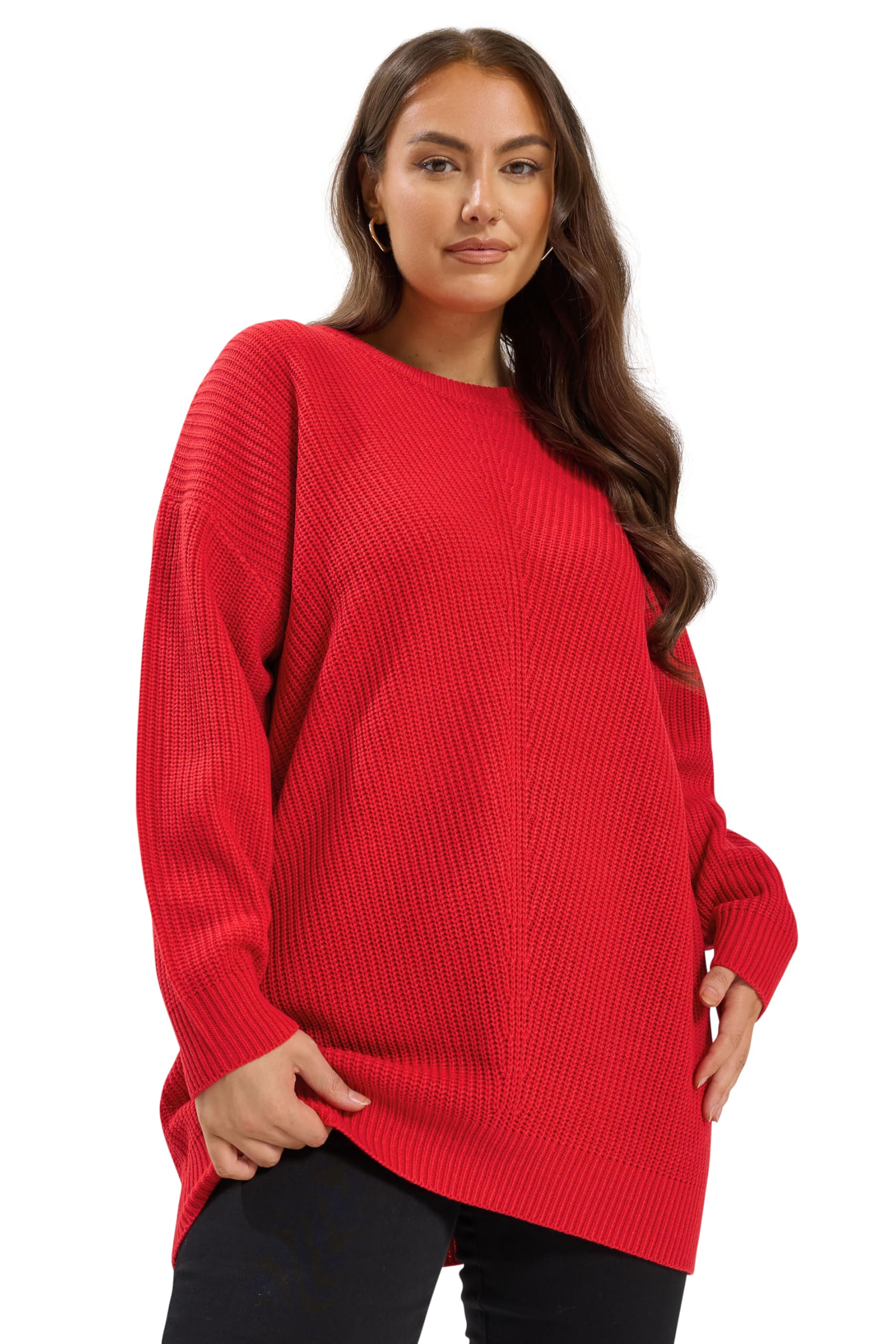 Yours Curve Essential Knitted Jumper - Women's - Plus Size Curve Red