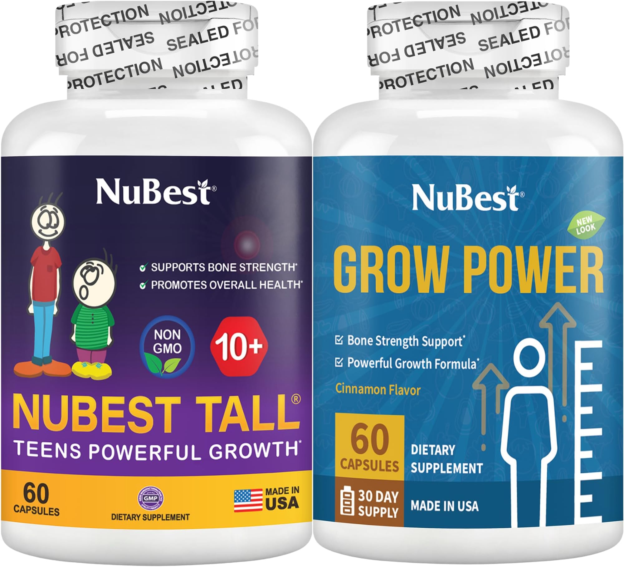 Bundle Tall 10+ & Grow Power | Growth Support for Age 10+ & Teens | Calcium, Vitamins D3, K2, Collagen & Herbs | Bone Strength, Focus & Development