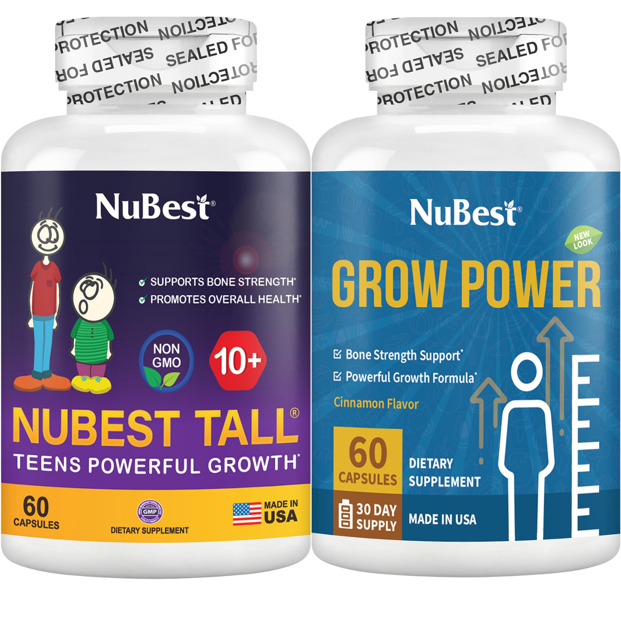 NuBest Bundle Tall 10+ & Grow Power | Growth Support for Age 10+ & Teens | Calcium, Vitamins D3, K2, Collagen & Herbs | Bone Strength, Focus & Development