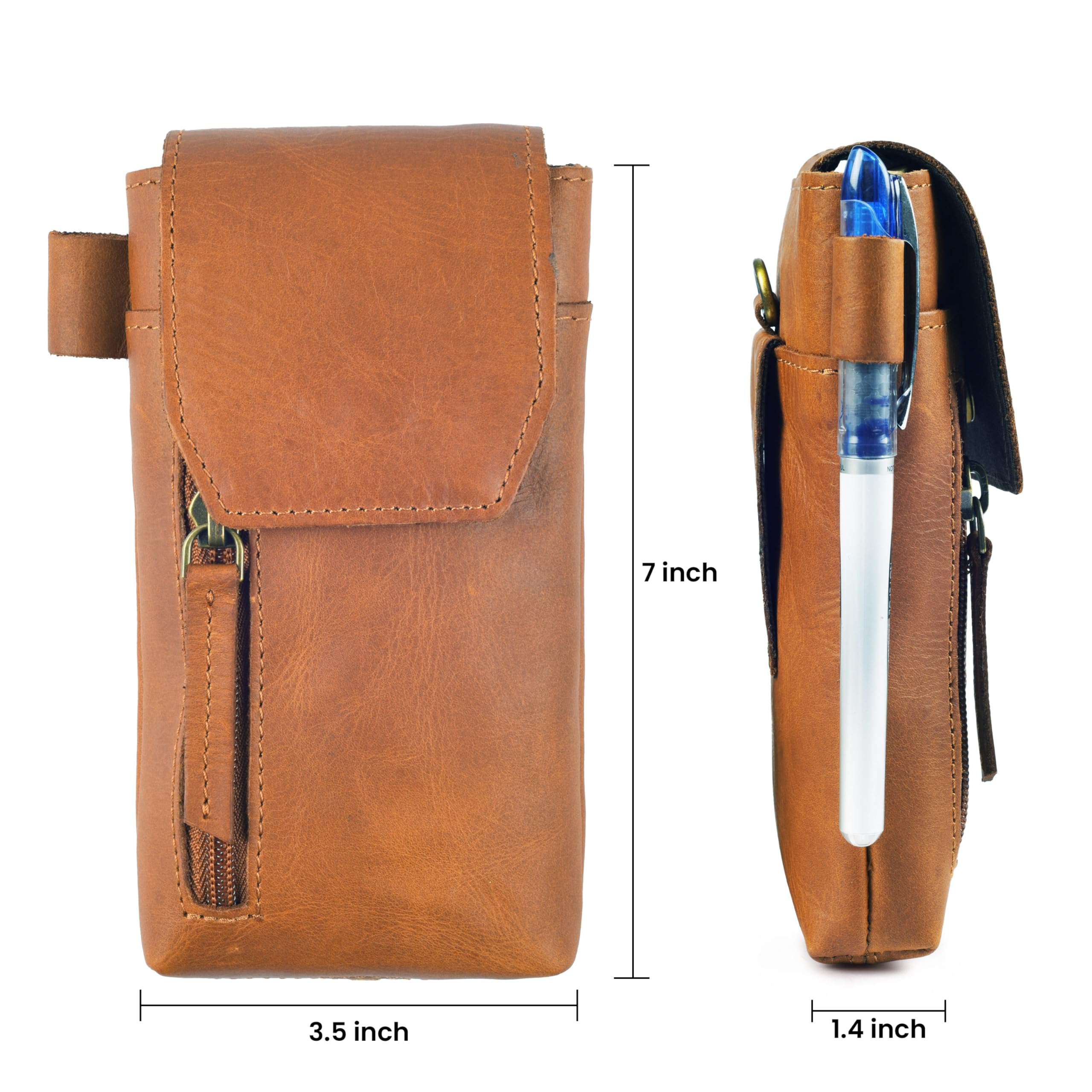 VDS Fondina mobile in vera pelle di bufalo pieno fiore con clip da cintura 17,8 cm H x 8,9 cm W | Custodia universale verticale per telefono con chiusura magnetica e passante per cintura | Si adatta