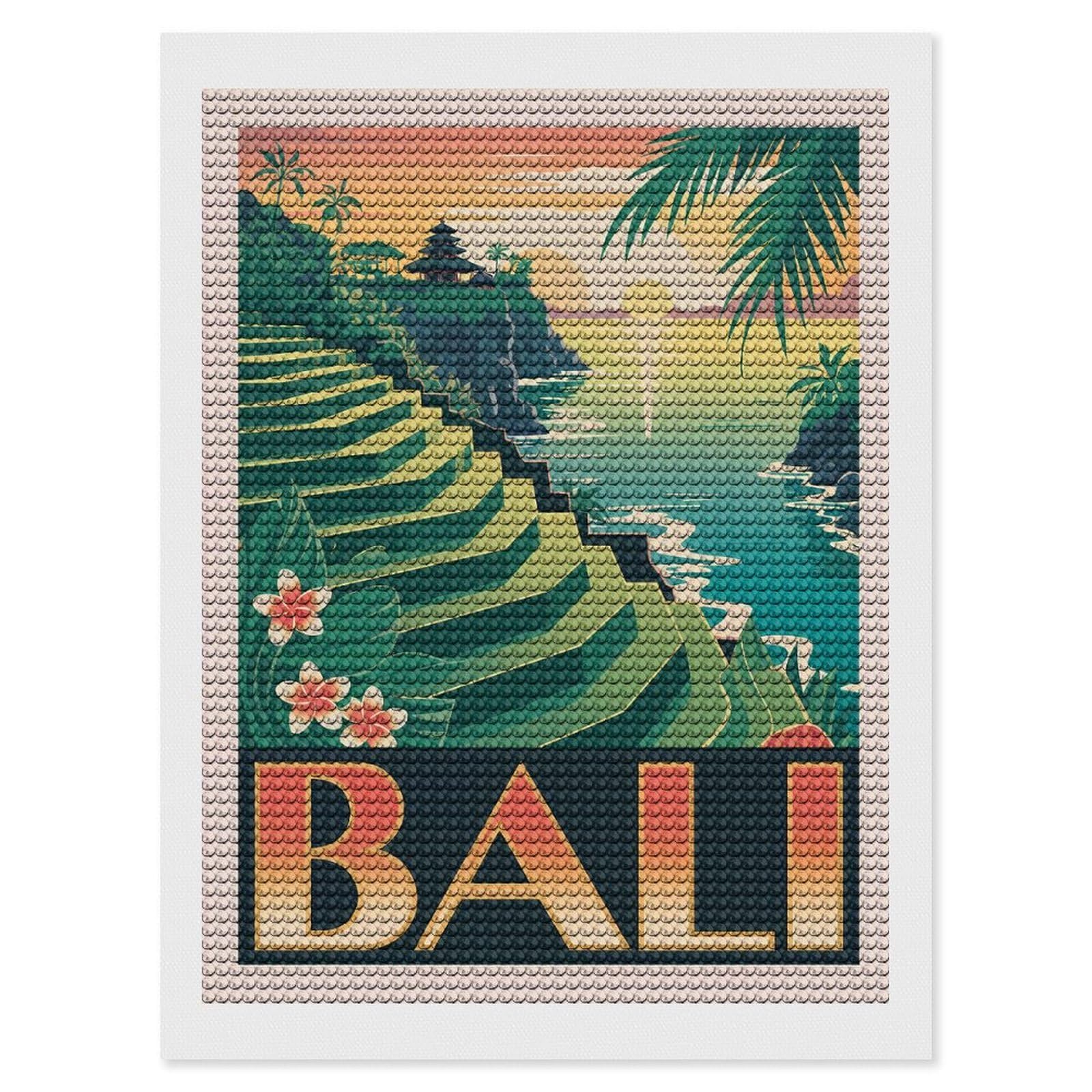 Junmoney Bali Travel Diamond Painting Canvas Kit 12"x16", Round Gems, Living Room Decor, Seasonal Gift Choice, Modern Decor