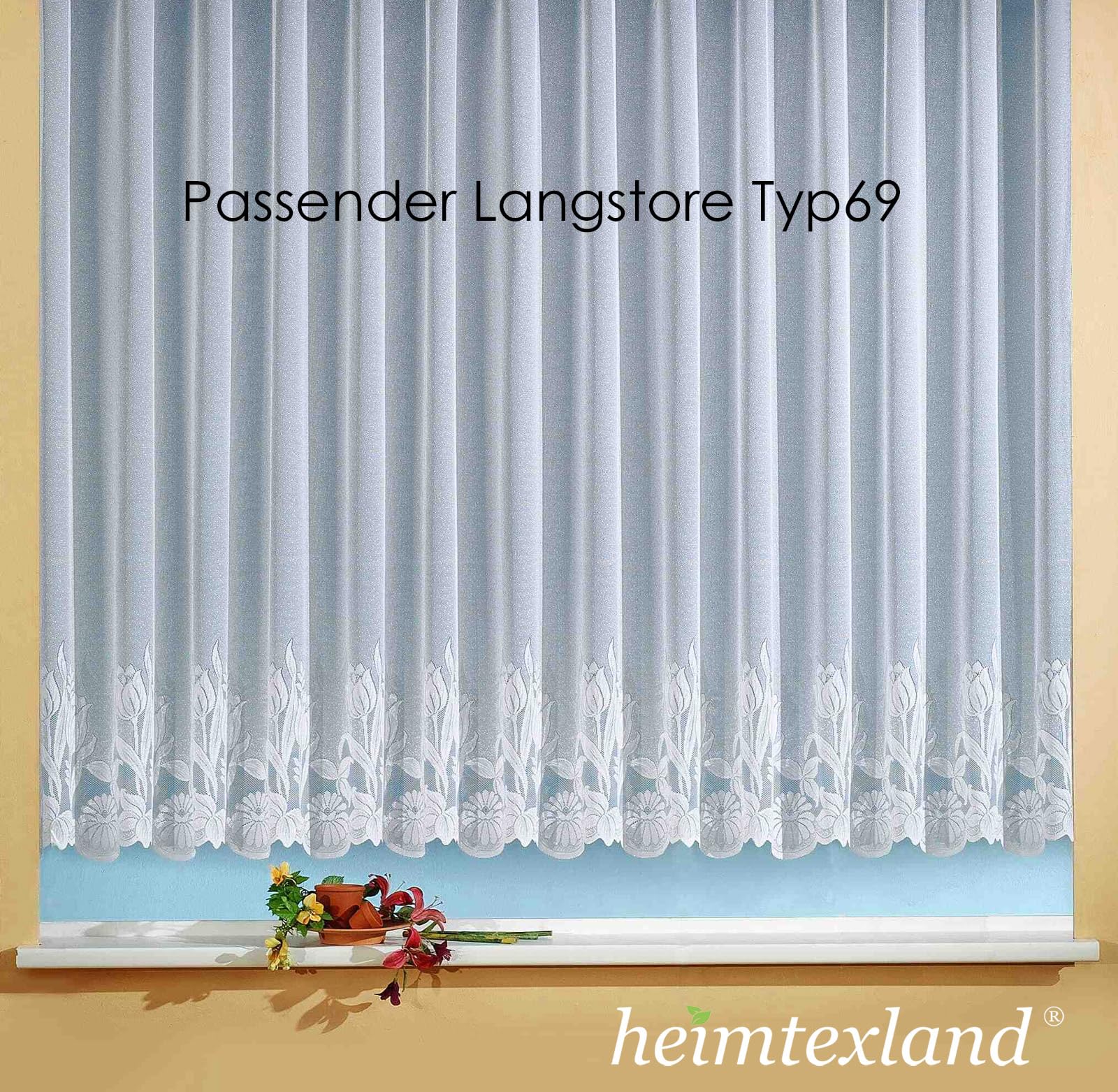 heimtexland® Rundkuvert-Bogen Store Gardine Jacquard weiß transparent Kräuselband Vorhang mit Blumen Borte Gebogt Oekotex Typ69 Höhe x Breite 145x450 cm