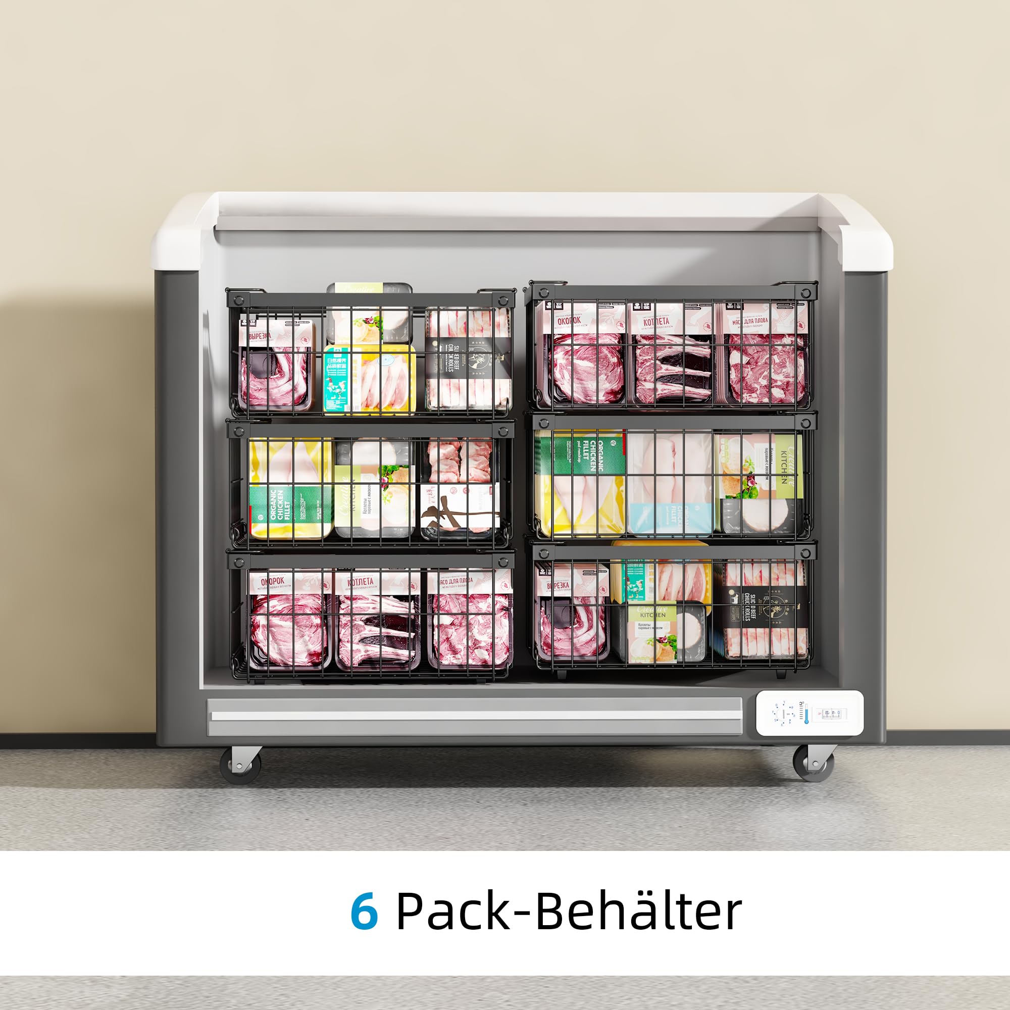 Gefriertruhe Korb Stapelbar Gefrierschrank Organizer Stapelkörbe Schwarz 38.5x30.7x78 cm
