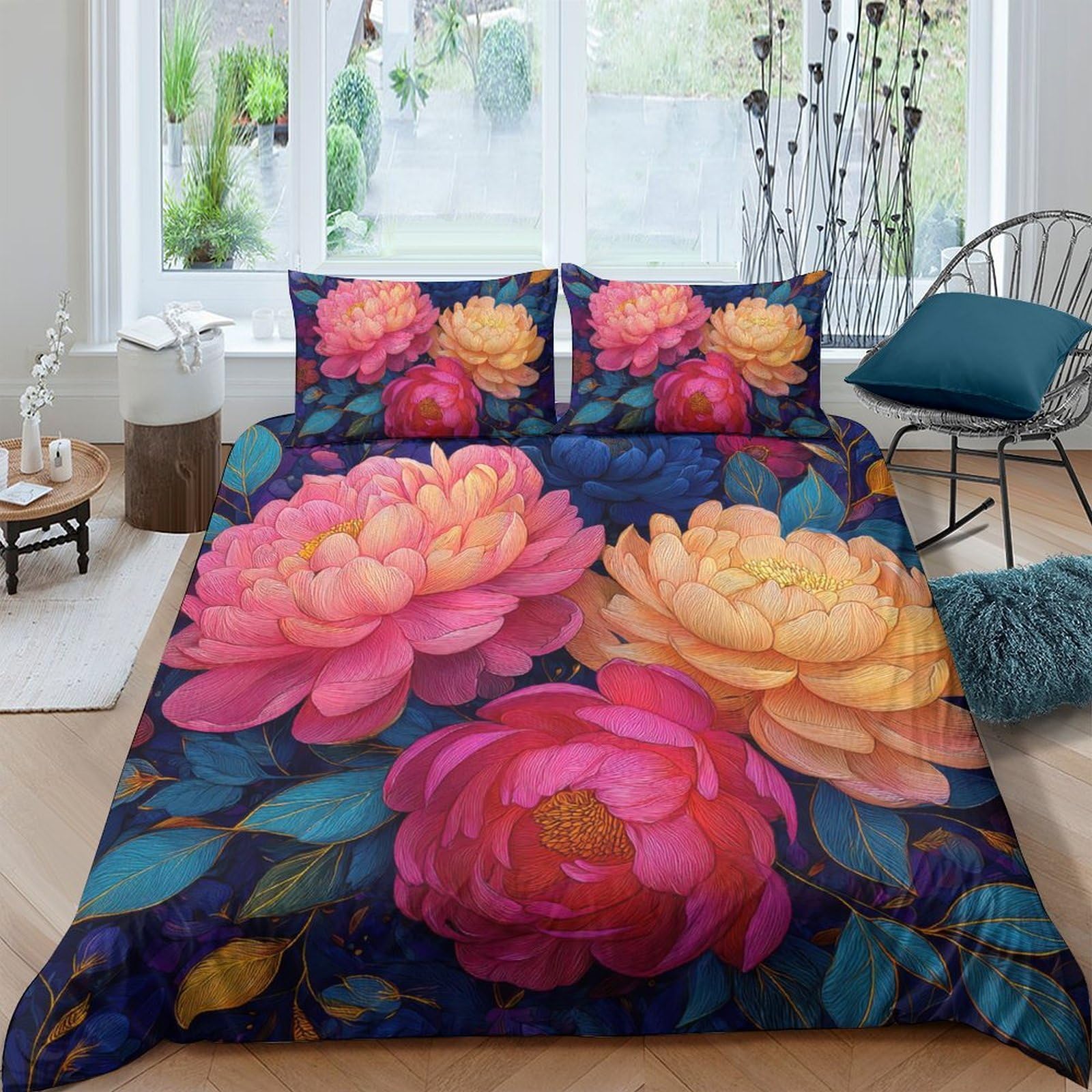 Ctjqhvkz Style-1 3D Printed Peony Floral Fitted Sheet Microfiber Soft Breathable Rose Blossom Mattress Cover For Bedroom Guestroom Decor Single（135X200cm）