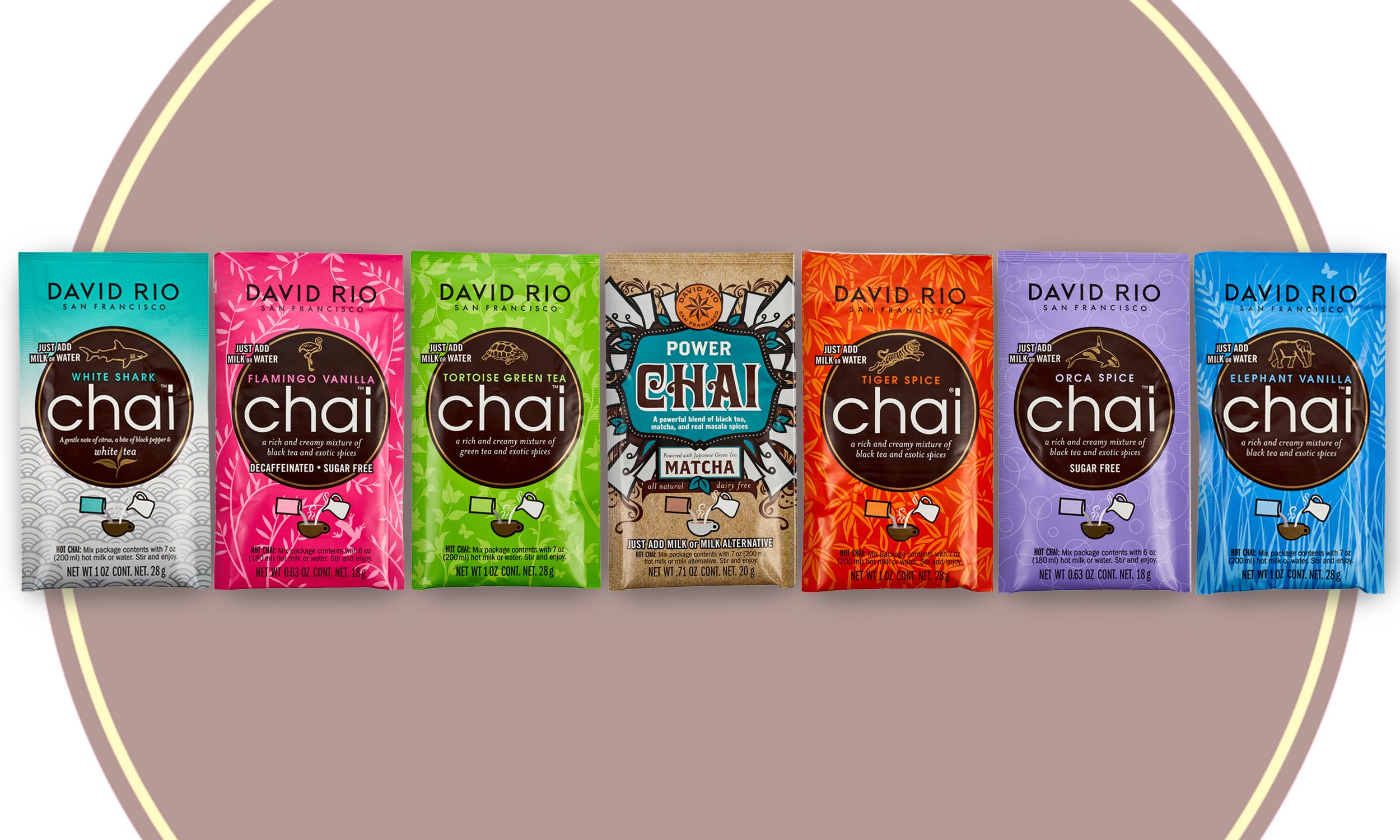 David Rio Elephant Vanilla Chai Flamingo Vanilla 7 Variety Tea Sampler 168g Chai Tea