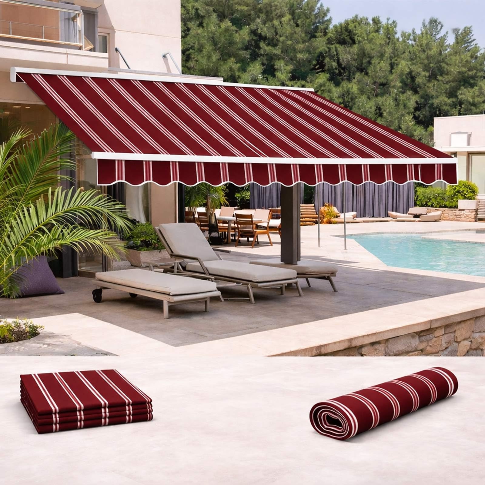 Tissu imperméable de rechange pour auvent de balcon 550 x 350 cm Rouge/blanc A Convient aux modèles 200500 cm