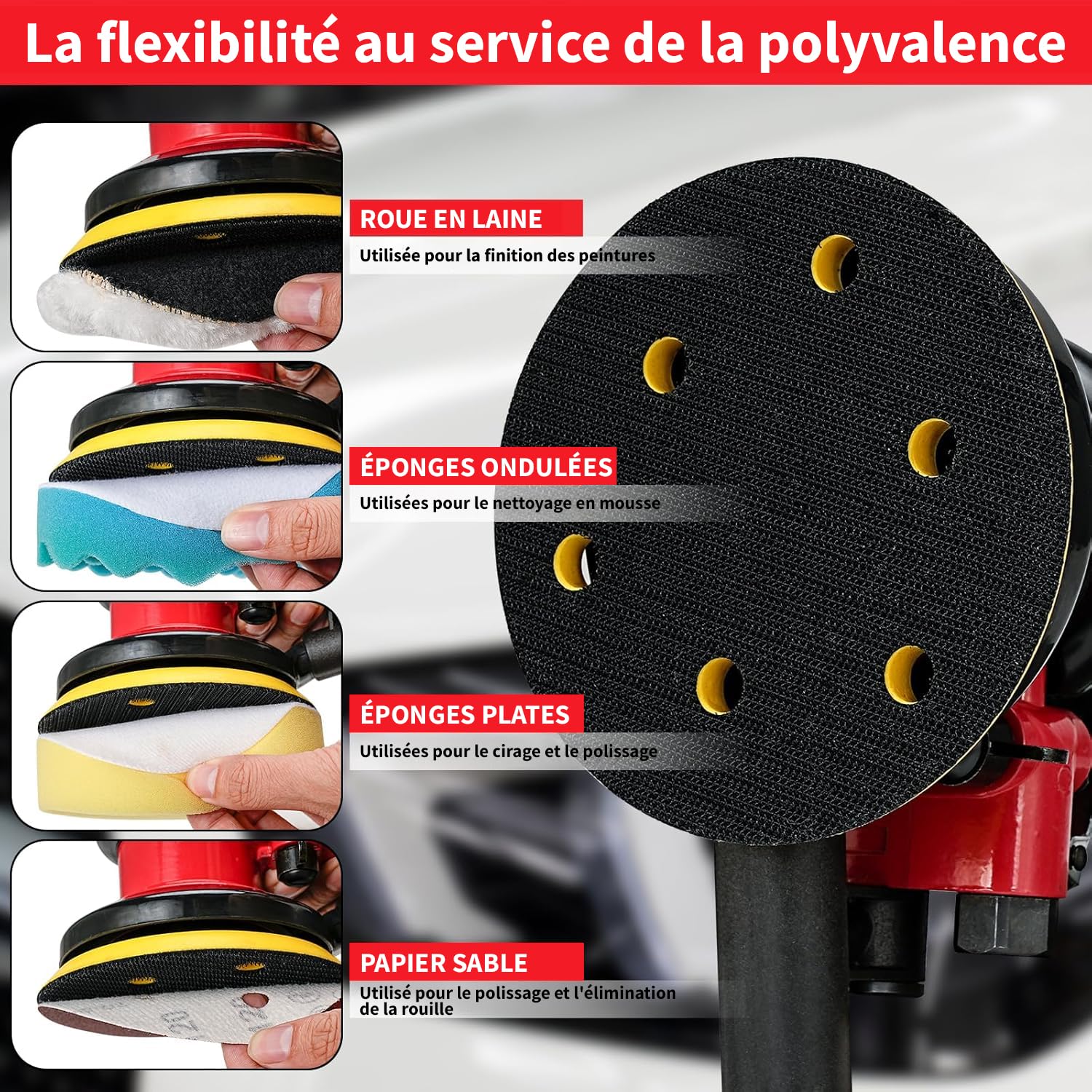 ponceuse pneumatique 5", adaptée au polissage automobile | Vitesse de rotation maximale : 12000 tr/min, léger poids, haut rendement,Avec aspiration intégrée