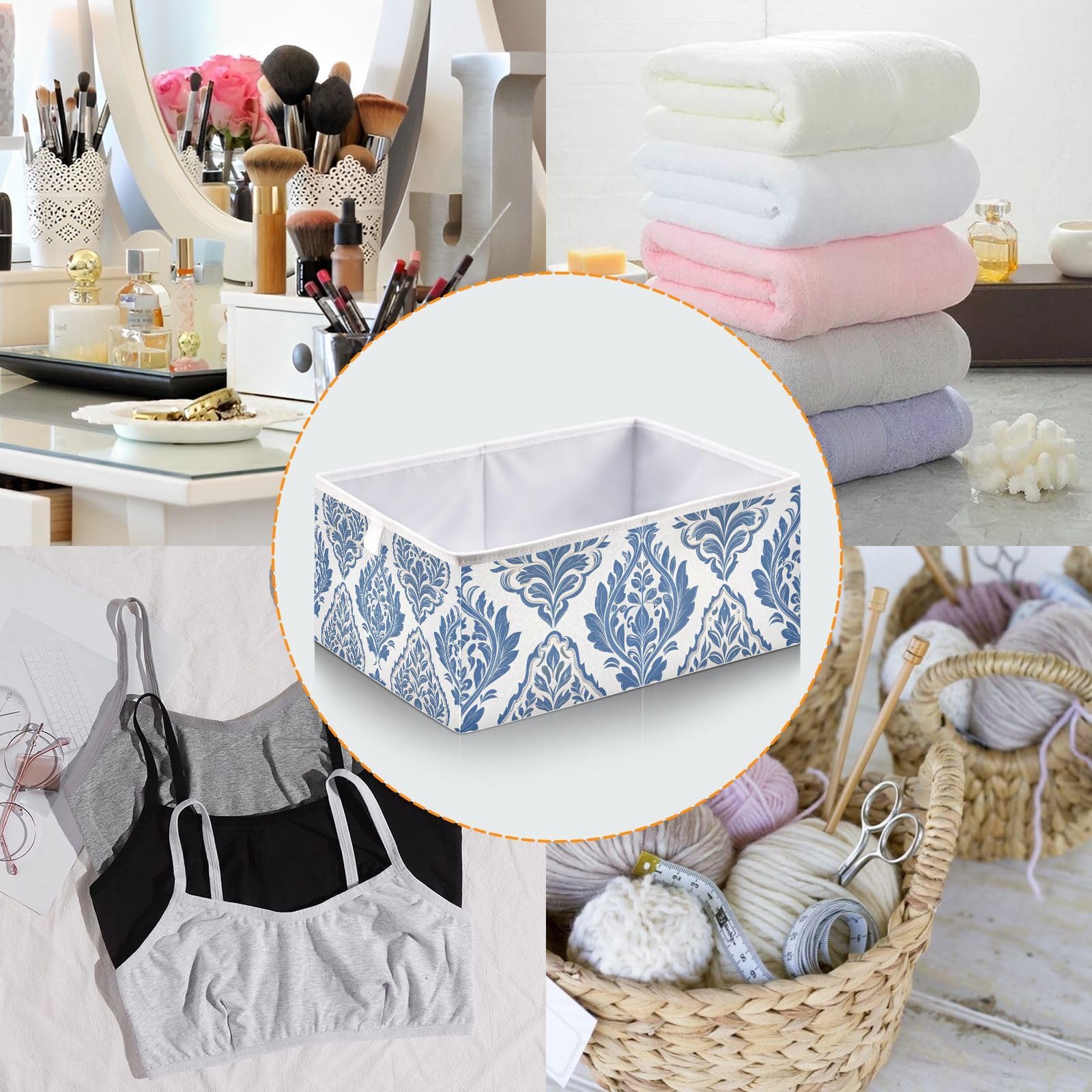 専用　布バスケット Amazon.com - Kigai Blue White Damask Pattern Cube Storage Bins