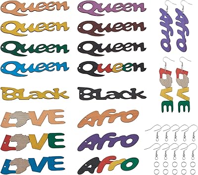 Pandahall 48 Pairs Afrocentric Wooden Earring Making Kit with 96pcs African Wood Dangle Text Pendants with Earring Hooks Jump Rings for Women Girls Earrings Jewelry Making DIY Craft