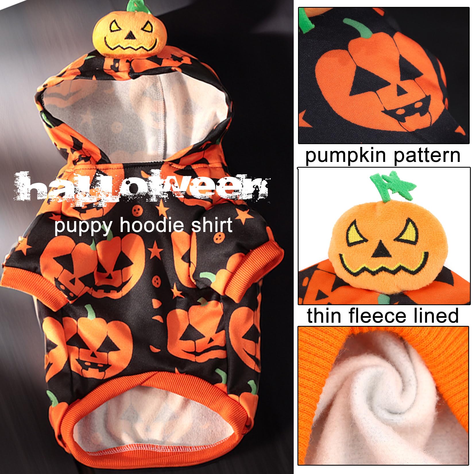 Zunea Pet Dog Pumpkin Halloween Costume for Small Dog Puppy Dogs Hoodie Shirt Pullover Pumpkin Cosplay Costumes Outfits Hooded Sweatshirt Clothes for Chihuahua Doggy M - Image 4