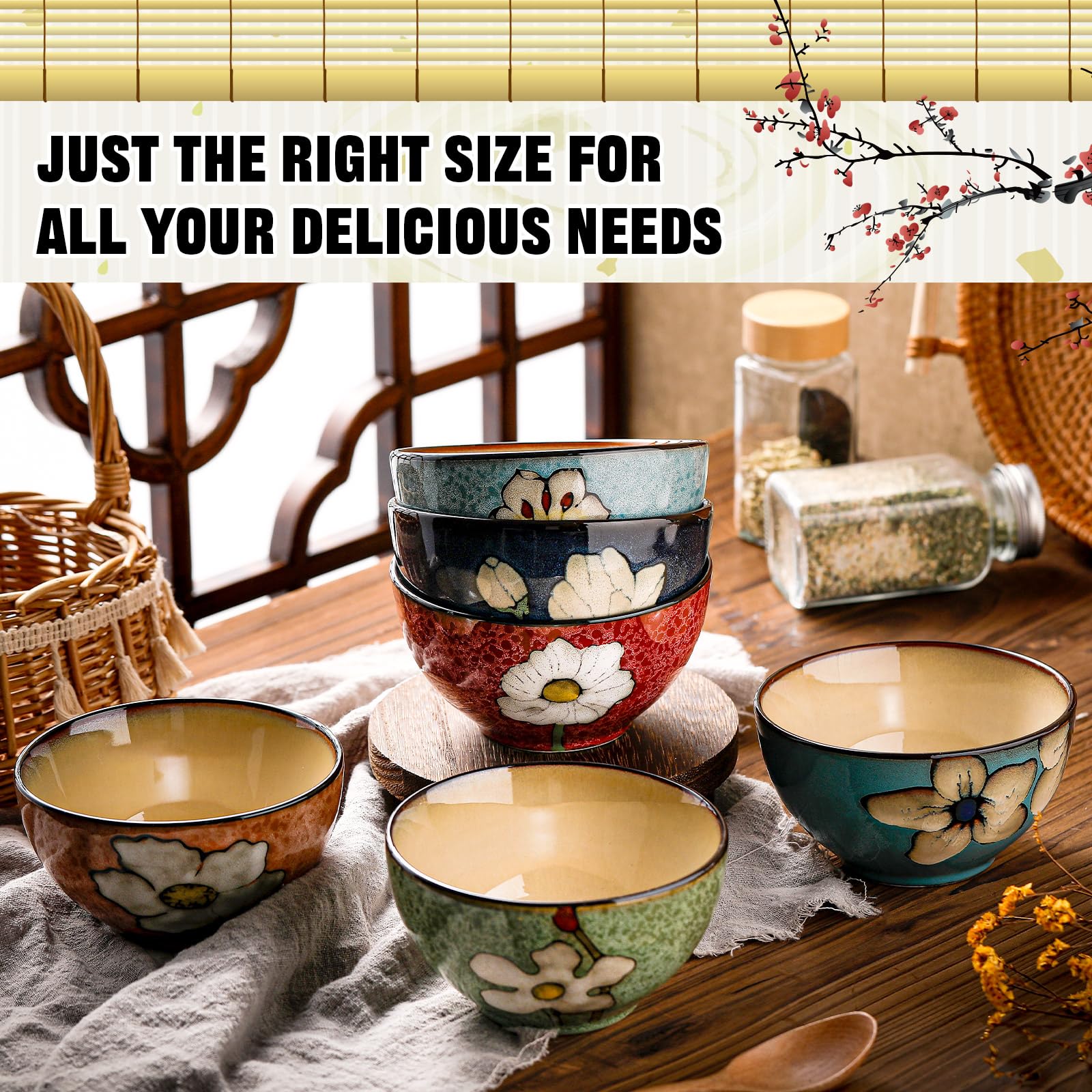 Zestaw 6 misek ceramicznych, ramen, płatki śniadaniowe, nadają się do kuchenki mikrofalowej i zmywarki, idealne na śniadanie, lunch, kolację, sałatkę, makaron, do serwowania zupy