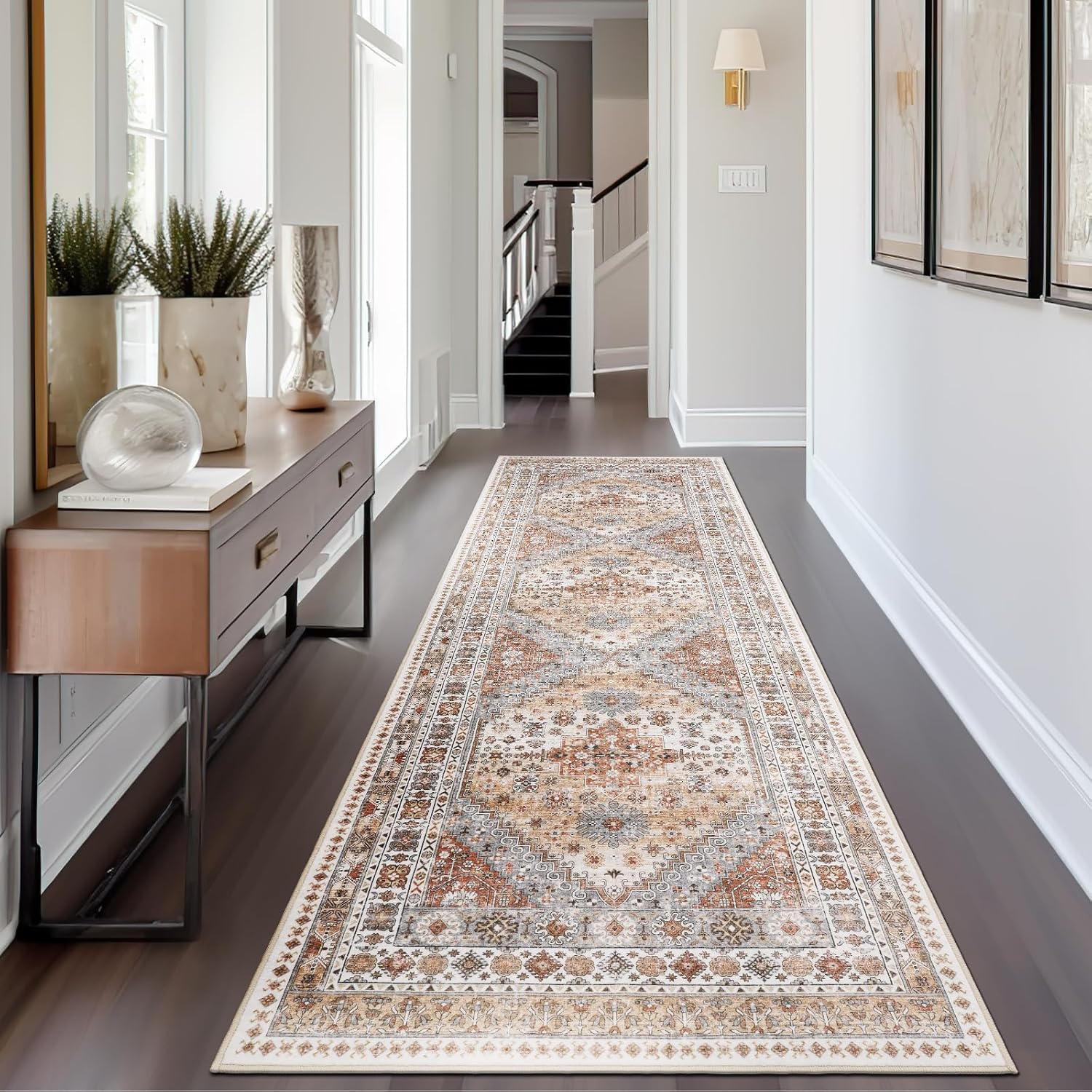 zesthome Washable Runner Rug 2.5x8 - Stain Resistant Entryway Rugs, Ultra-Thin Kitchen Rug, Anti Slip Backing Runner Rugs for Entrance Laundry Room Indoor Hallway (Orange,2.5'x8') Orange 2'6" x 8' (Runner)