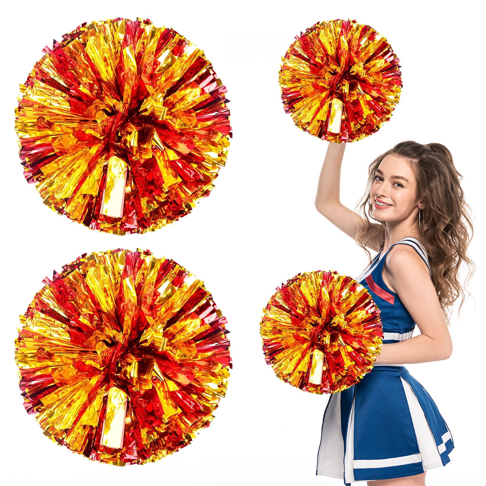 Pompony cheerleaderek, 36 szt. z prostym uchwytem, ręczne pompony drużynowe do drużyny sportowej Cheer Spirit Games, na imprezę taneczną dla dorosłych (czerwone + złote)