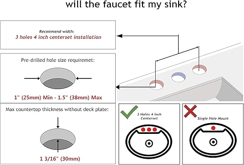 Miniatura 5 de Modern 4 inch Centerset Bathroom Sink Faucet Brushed Nickel, Two-Handle Center Set Lavatory Vanity Sink Faucet 3 Holes with Metal Lift Pop Up Drain