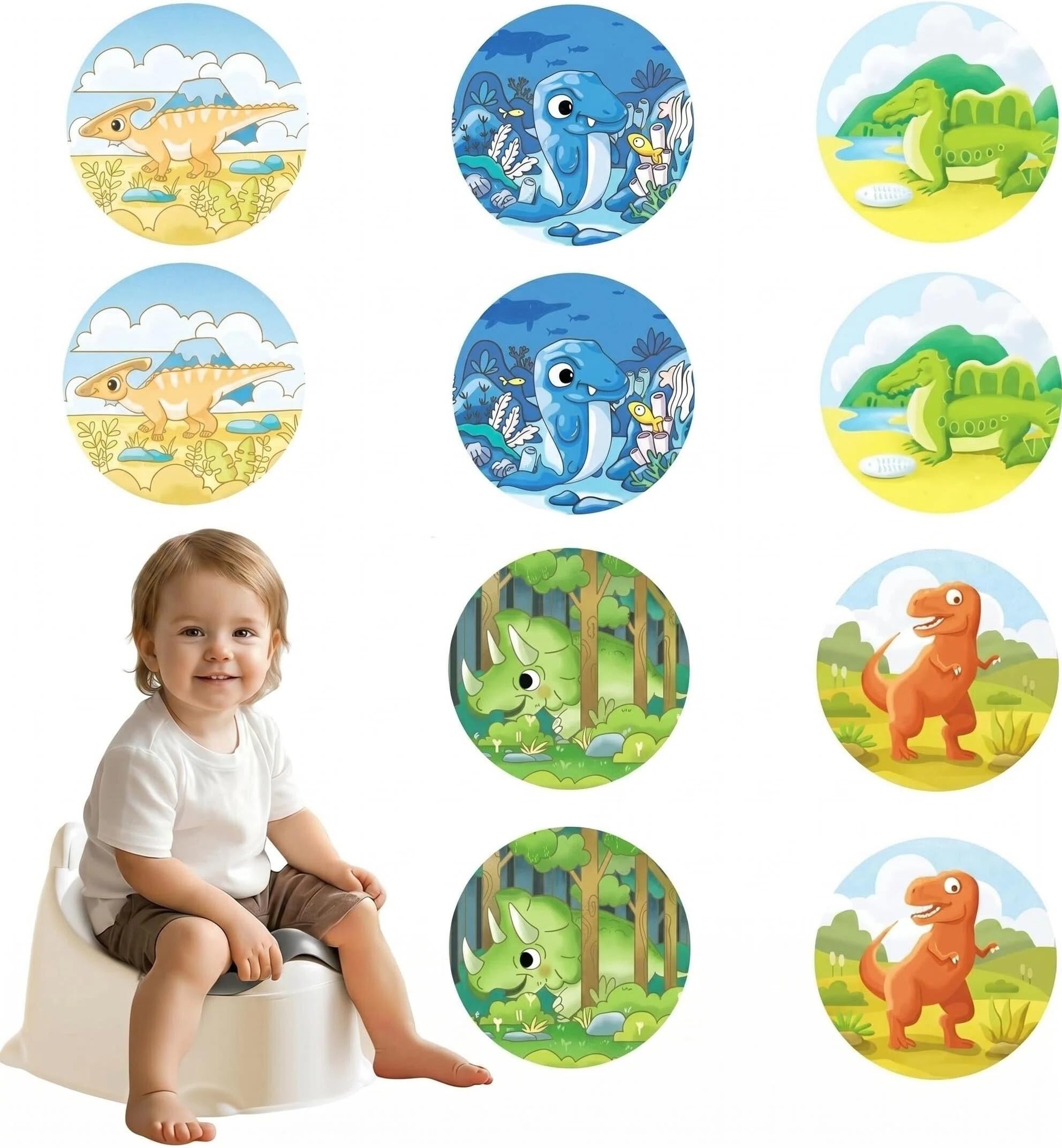 10-Pack Potty Training Stickers,Huefrifo Color-Changing Dinosaur Sticker Chart for Toilet Training, Reusable Interactive Pee Targets & Reward Chart for Kids