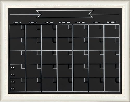 DesignOvation Macon - Calendario mensual de pizarra magnética enmarcado, 23 x 29 pulgadas, color blanco suave