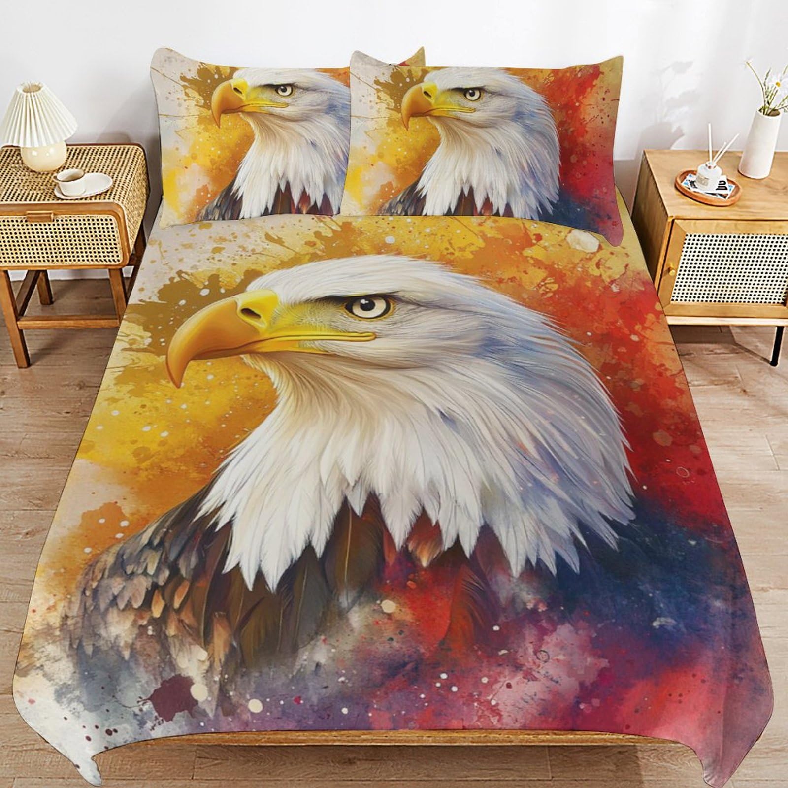 Housse de couette loup 200 x 200 cm facile à laver avec fermeture éclair pour lit enfant