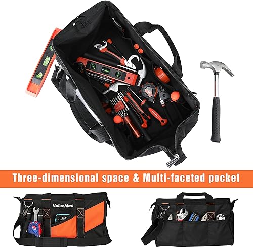 Miniatura 2 de ValueMax Bolsa de herramientas de boca ancha de 16 pulgadas, bolsa organizadora de herramientas con correa para el hombro, bolsa de almacenamiento