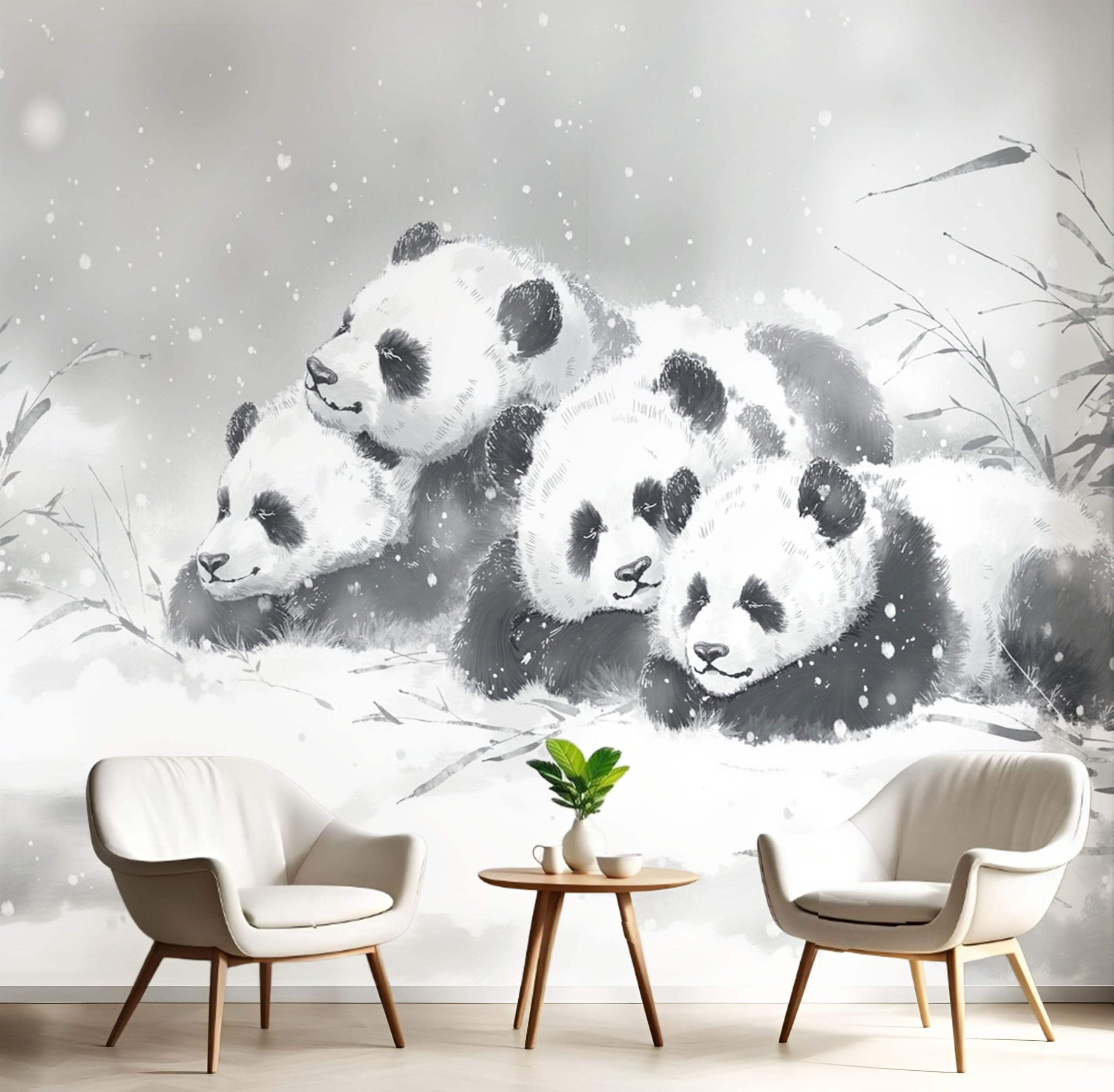 Papier peint panoramique anti-imperfections 300x210cm motif panda 3D