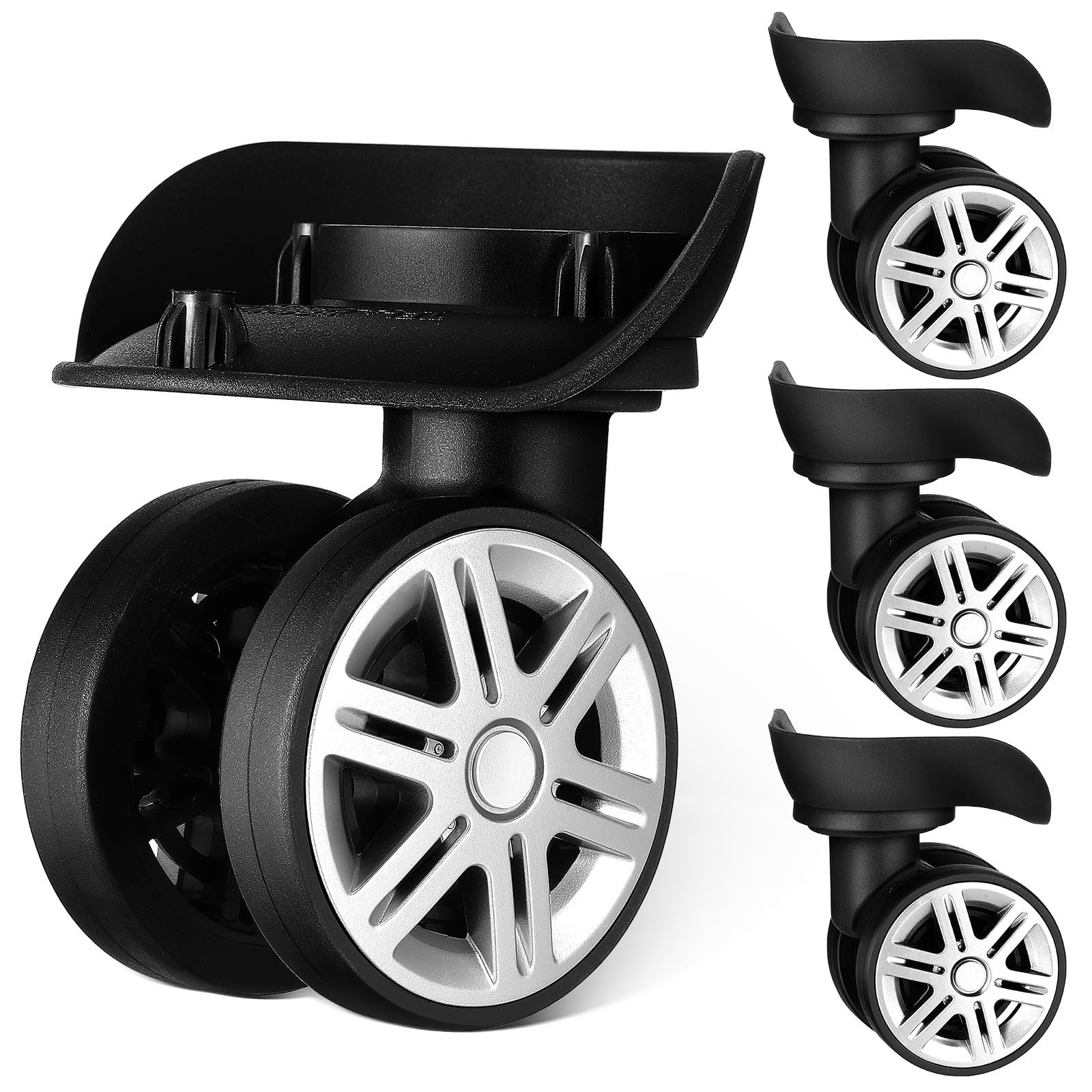 Healeved Lot de 4 roulettes pour Valise en Abs Noir Design Double-Roues, Direction Flexible et Robustesse pour Remplacement des Valises à roulettes