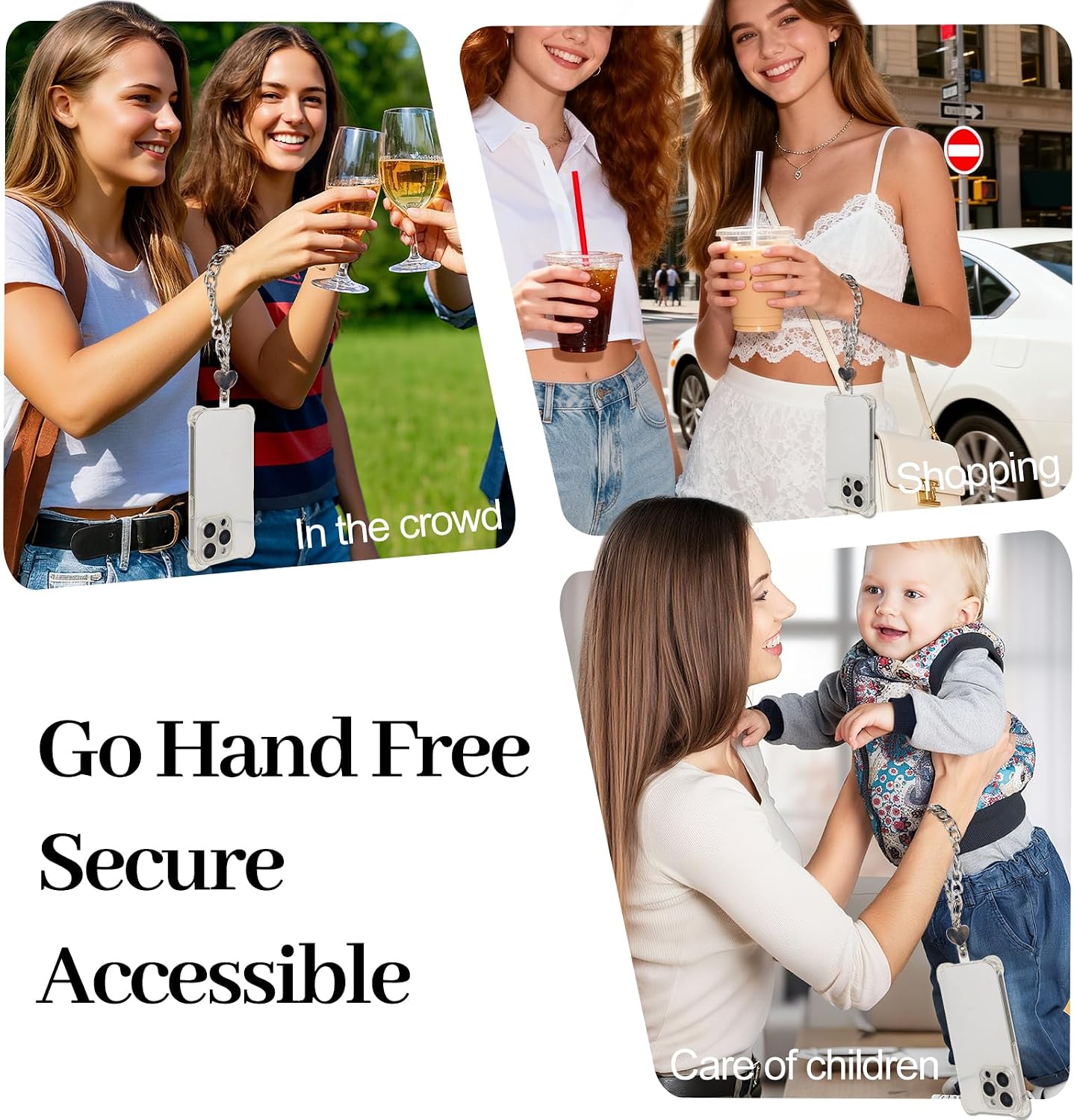 Silvery Phone Wrist Strap for Women Metal Phone Chain Compatible with All Smartphones image 4