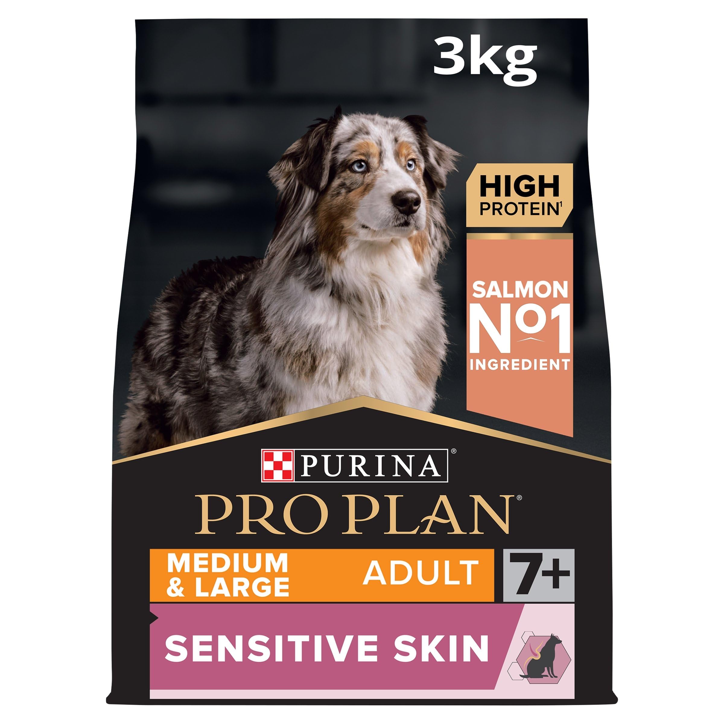 Medium & Large Adult Senior Sensitive Skin 7+ Dry Dog Food with Salmon 3kg