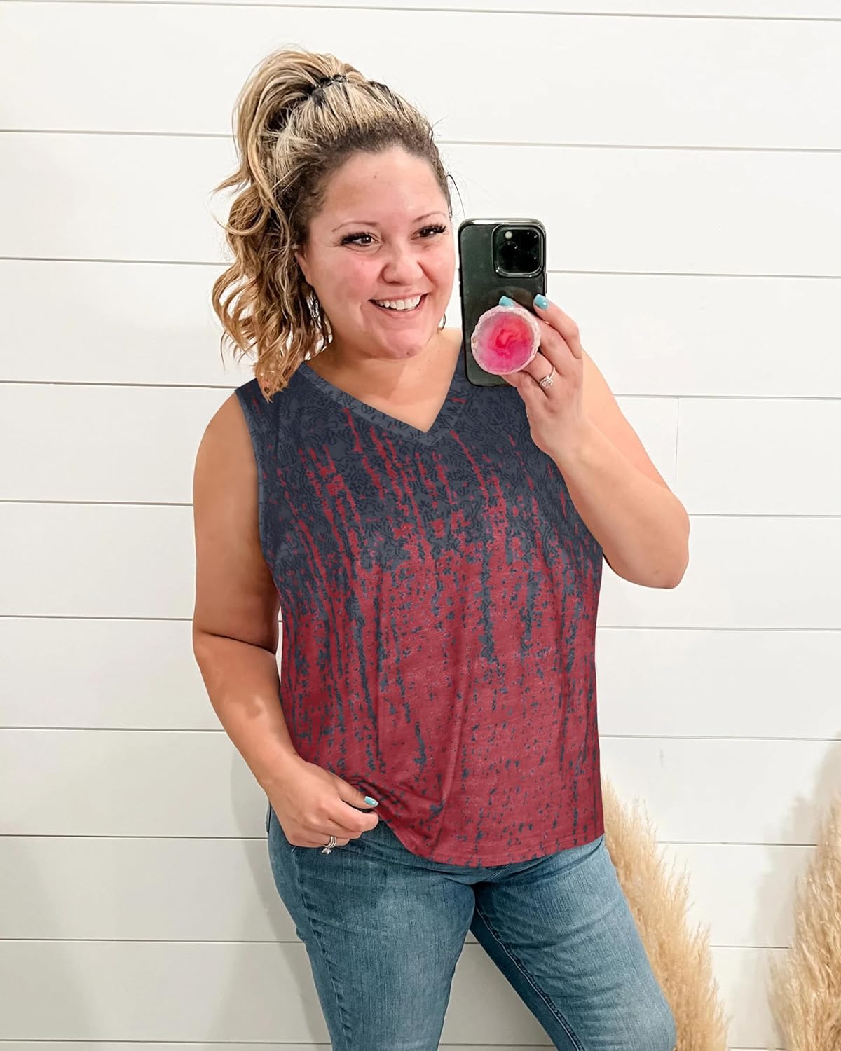 Plus Size Tanks Women Summer Top V Neck Sleeveless Top Loose Fit Tee Workout Shirts - Image 2