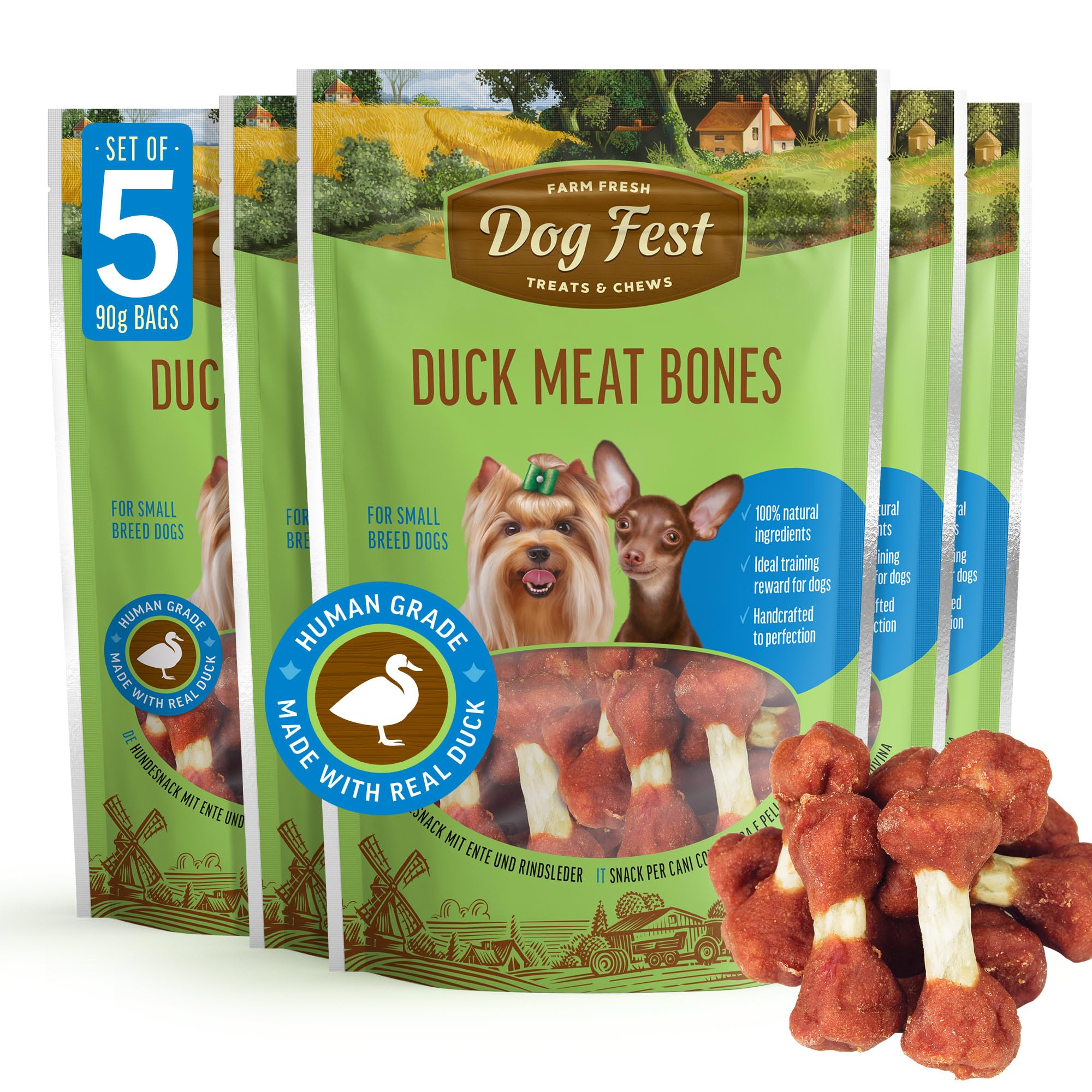 Dog Fest Premium Duck Meat Bones, Natural Dog Chews for Small Dogs, Long Lasting Dental Treats for Teeth Cleaning & Oral Care