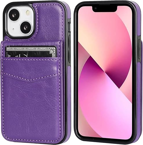 Miniatura 3 de KIHUWEY Funda compatible con iPhone 13 Mini de 5.4 pulgadas con soporte para tarjeta de crédito, cierre magnético de cuero de alta calidad, función