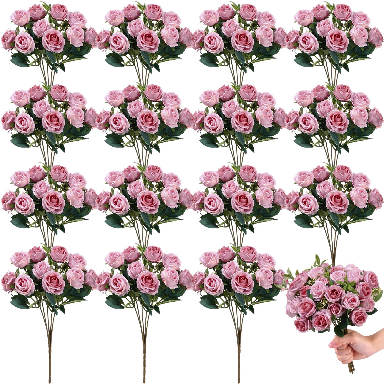 16 Bunches 12 in Artificial Mini Rose Bouquet 160 Heads Bridal Flower Bouquets Silk Roses Fake Roses Bulk for Home Office Garden Parties Wedding Mother's Day Decoration(Purple)