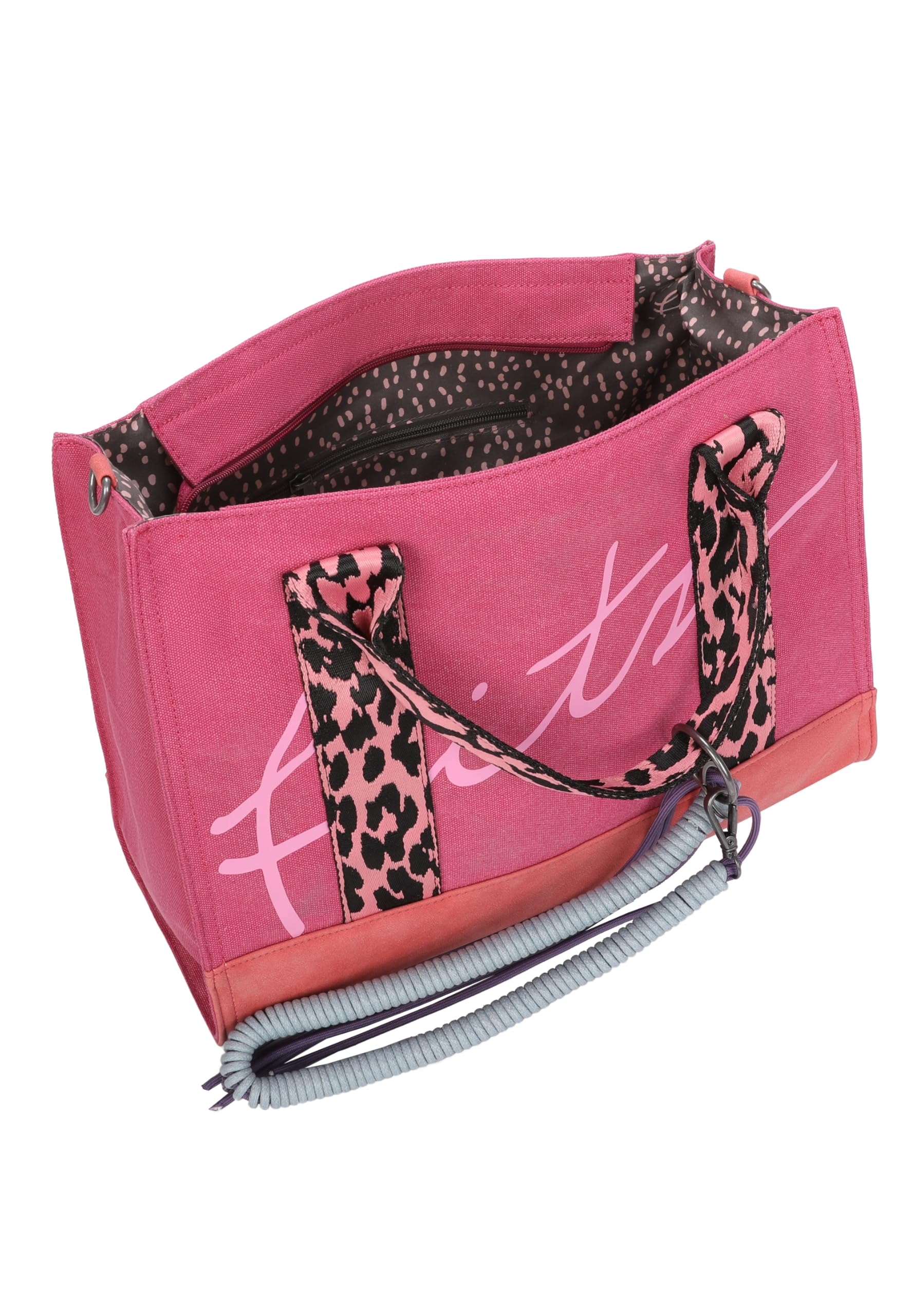 Fritzi Tote Bag Limited Summer Leo & Zebra Canvas Baumwollmix Damen Handtasche Shopper City Beach vegan abnehmbares Schulterband 14 x 39 x 29 cm, Sand - Pink - Türkis