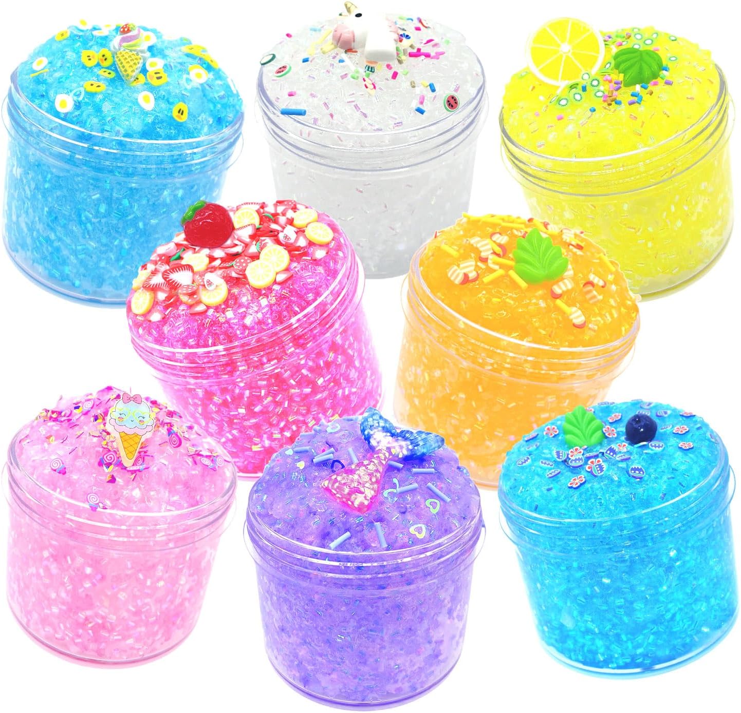 8Pack Glimmer Crunchy Slime Kit with Shiny Glitter, Non-Sticky Soft, Girls and Boys Party Favors and Birthday Gift