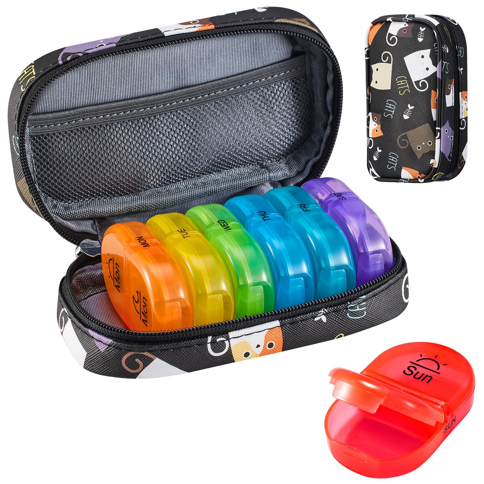 Serfeymi Weekly Travel Pill Organizer 2 Times A Day AM PM Upgraded Rainbow Pill Box 7 Day with