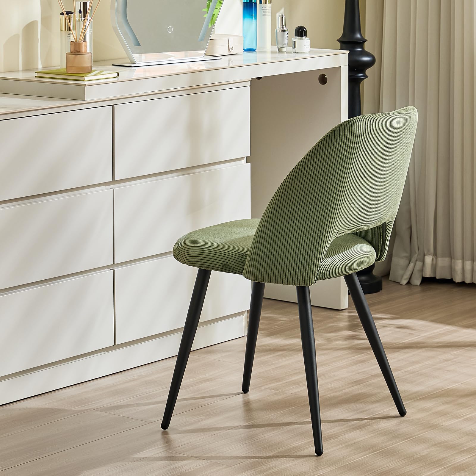 JIJIAN Pack de 6 Sillas de Comedor, Silla de Cocina, Silla de Salón, Sillas de Terciopelo a Rayas con Respaldos Recortados, Tapizadas para Comedor, Cocina, Dormitorio, Recepción, Verde