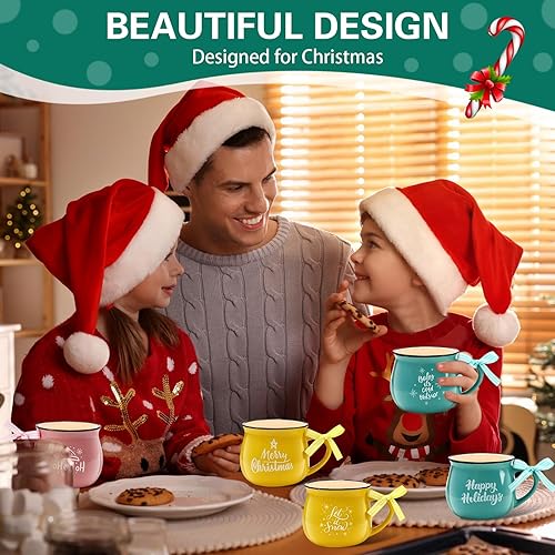 Miniatura 18 de Sawysine Juego de 6 tazas de café de Navidad, tazas de cerámica de 12 onzas, regalo de chocolate caliente para familiares, mamá, mujer, amiga, casa