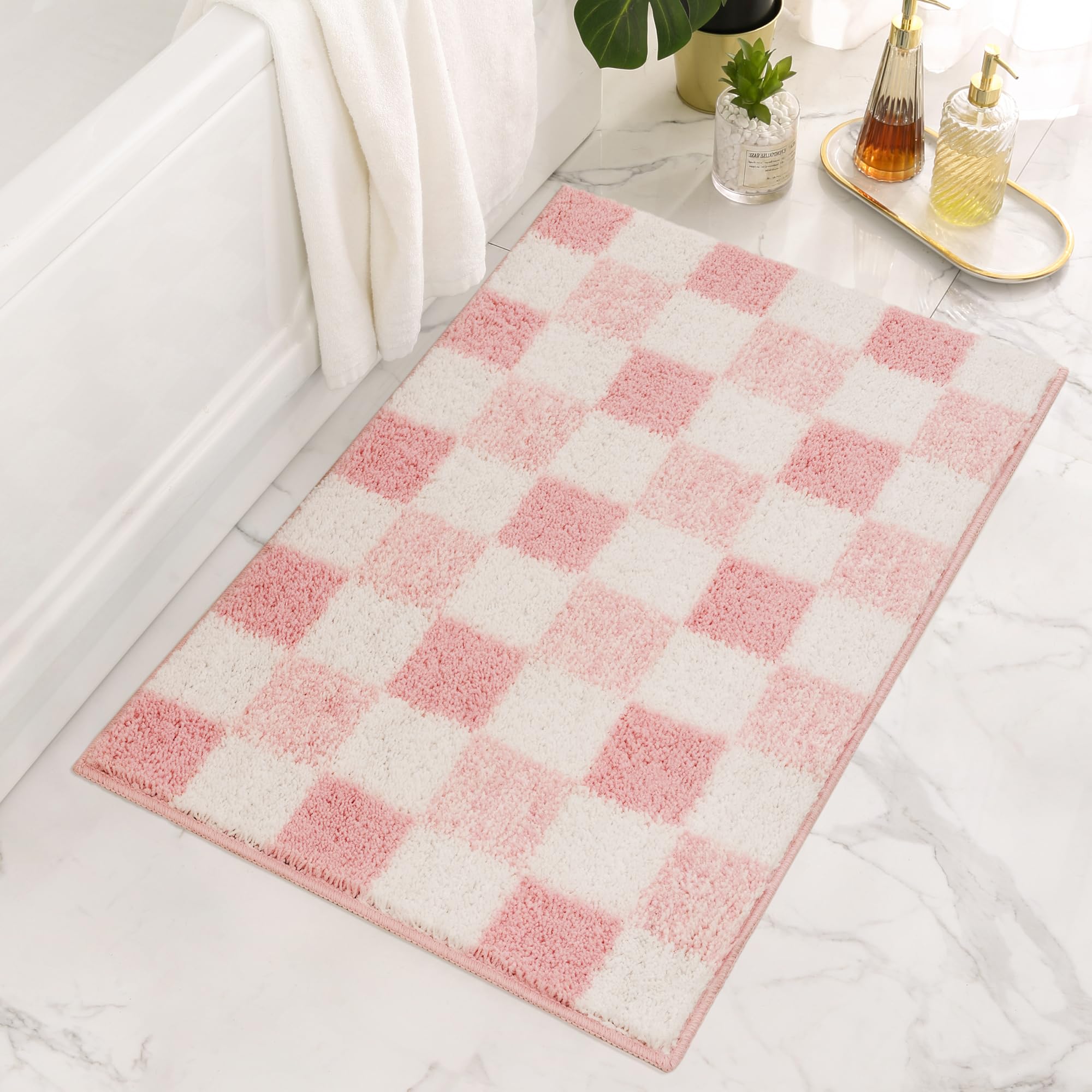 GRANNY SAYS Bath Mat Non Slip 60 x 90 cm, Large Bathroom Mat Pink, Super Soft Bath Matt Water Absorbent, Microfiber Thick Bath Rugs, Washable Bathmat Bathroom Accessories Decor, Shaggy Bath Mat