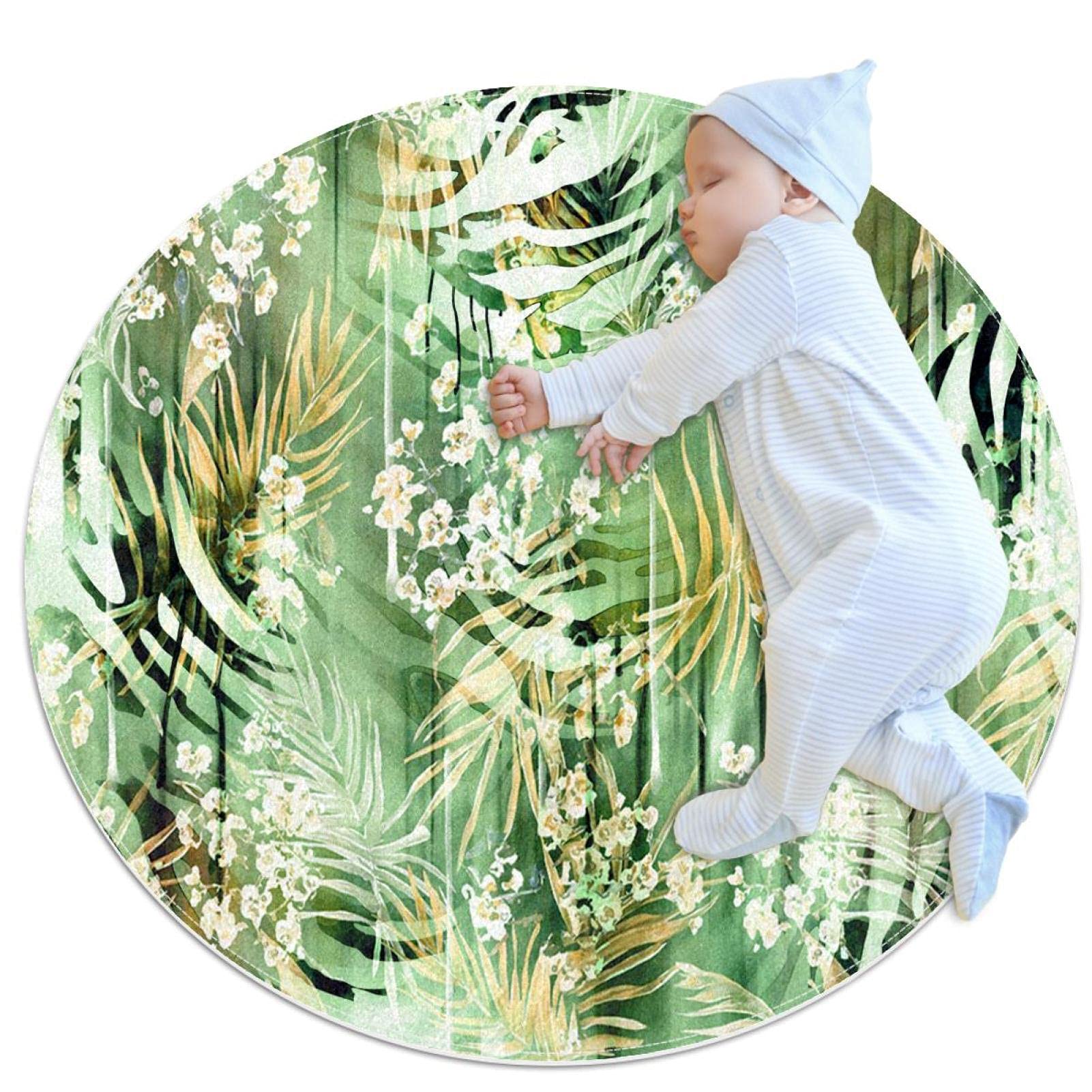Tapis de jeu pour enfants JDEZ lavable et confortable, tapis rond style animaux 80cm