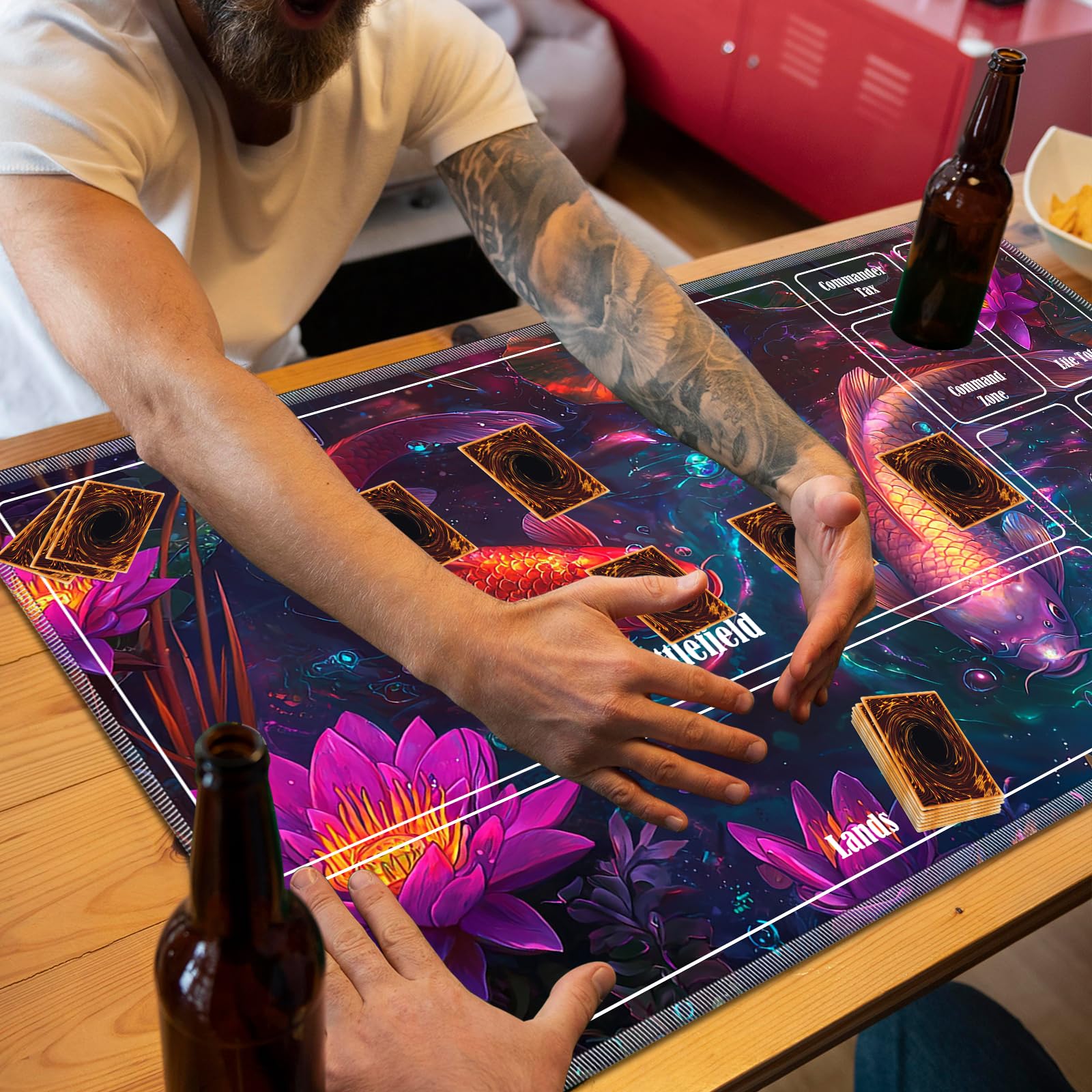 JANENFNA Playmat 27.5" x 15.7" with Magic Zones for MTG Card Game Playing Board Game Mat for Card Breaking Commander Deck Gaming Card Game Battles Mat with Storage Bags - Image 7