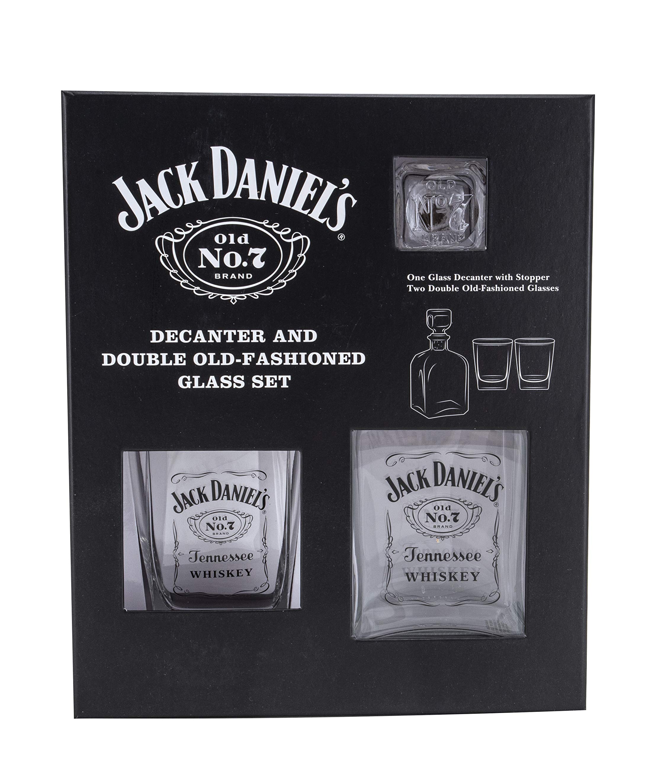 Jack Daniels Licensed Barware 8451 Black Label Logo Decanter Set Gift, Glass, Clear