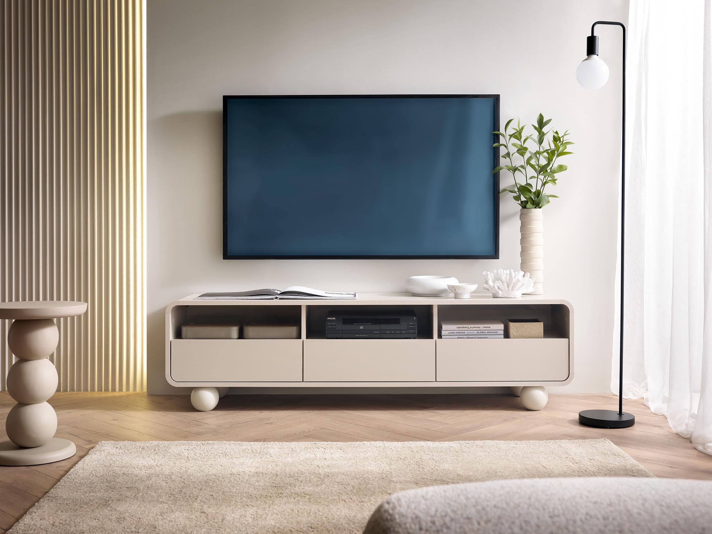 3xE living Mobile TV con Gambe 180 cm, Cashmere, 180 x 39 x 44 cm