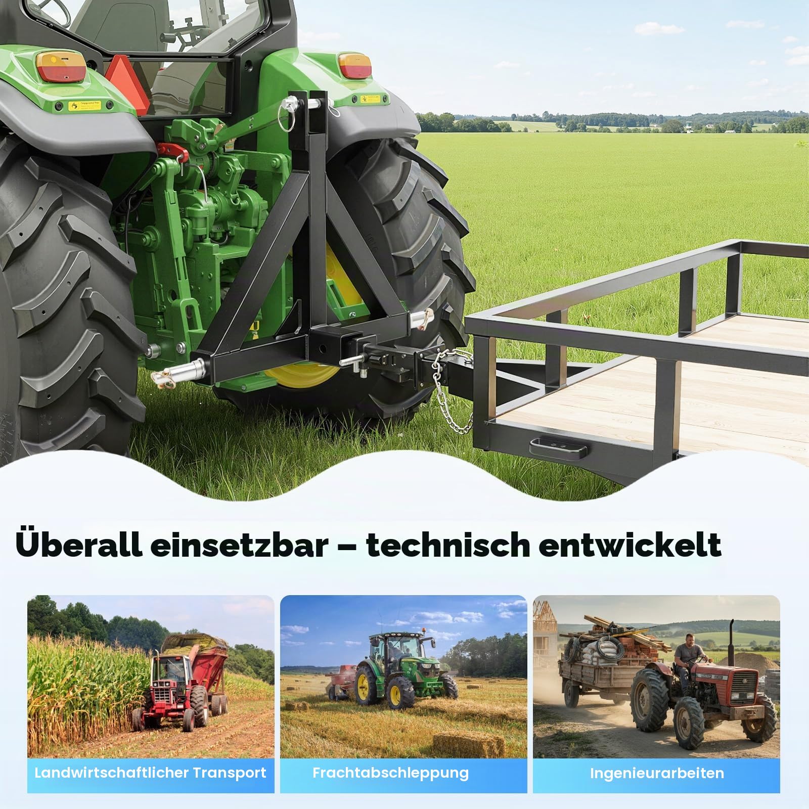 Anhängerkupplung Traktor, 3-Punkt Aufnahme Ackerschiene Kat 2 mit 2" Kugelkopf,Traktor Schlepper Ackerschiene mit Dreipunktaufhängung, Robuste Anhängerkupplungen aus Eisen für Anhänger