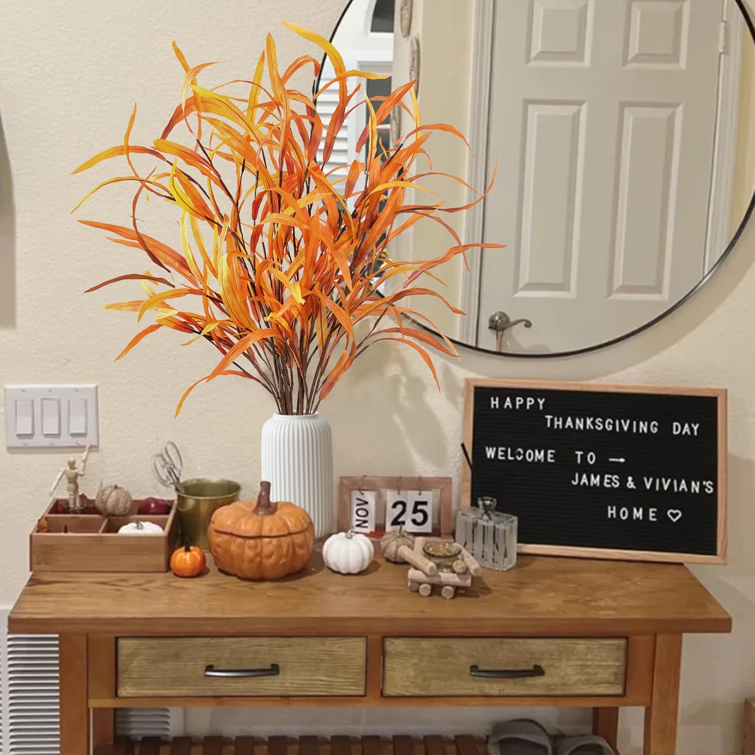 Sggvecsy 6Pcs Fall Leaves Stem Artificial Fall Greenery Stem Autumn Faux Plants Artificial Autumn Branches Fake Leaf Bouquet for Thanksgiving Home Vase Table Centerpieces Harvest Festival Decor - Image 2