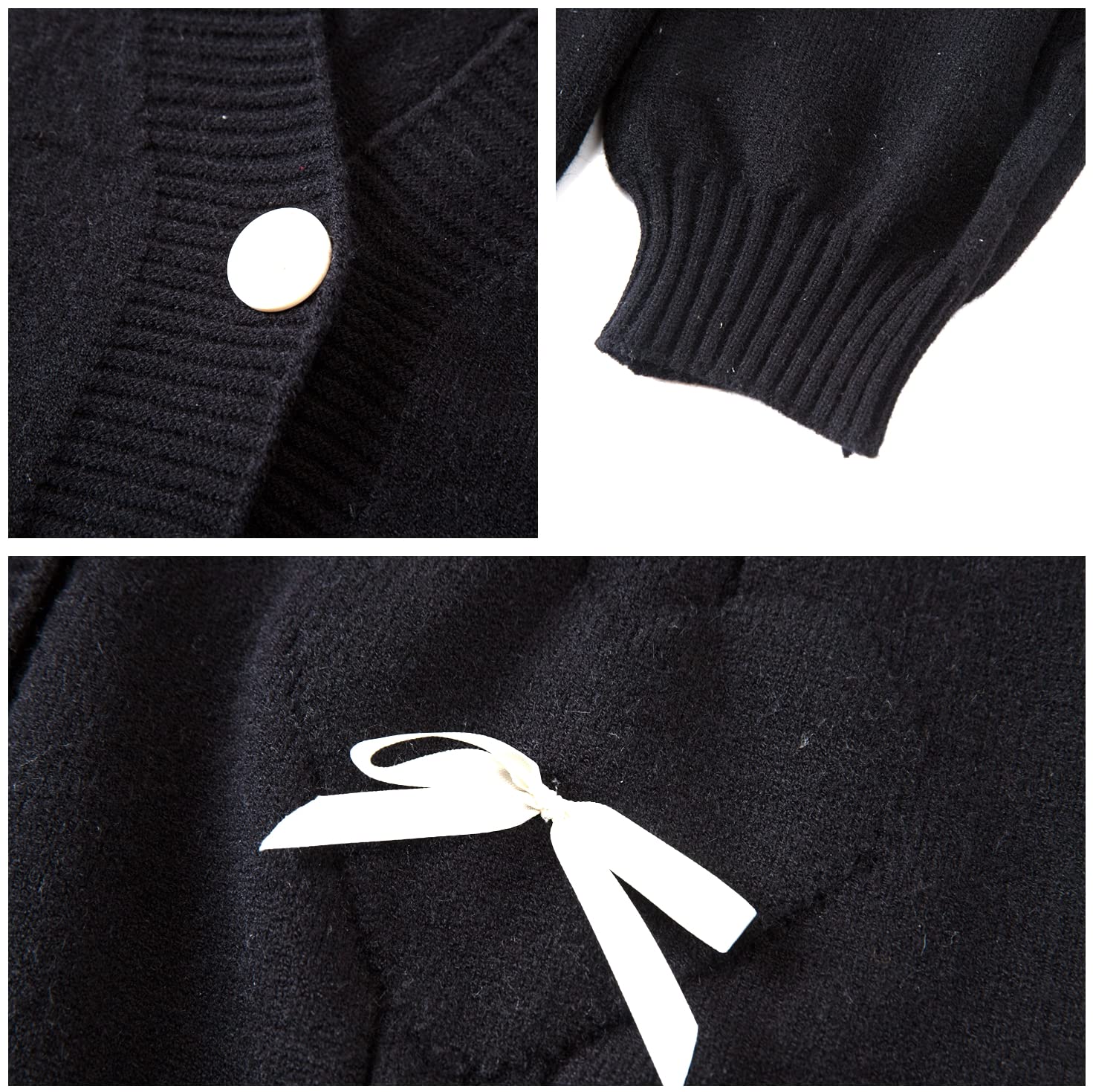 Women Kawaii Sweater Cardigan with Cute Bowknot and Heart S-2XL: Large Black
