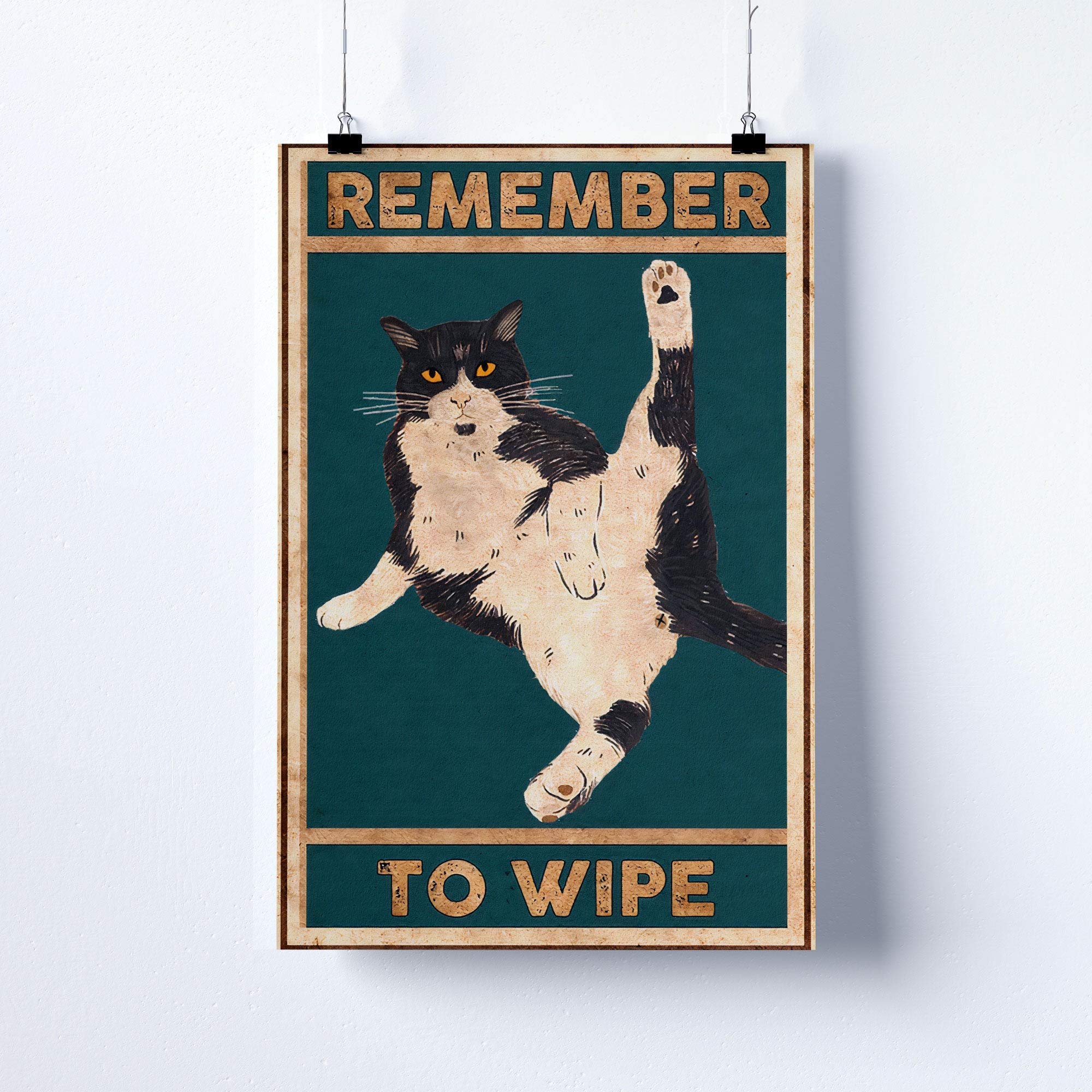 LINQWkk Vintage Metal Tin Sign,Cat Remember to Wipe,Cat Art Metal Poster,Funny Bathroom Quote Metal Tin Sign Wall Decor 8x12inch