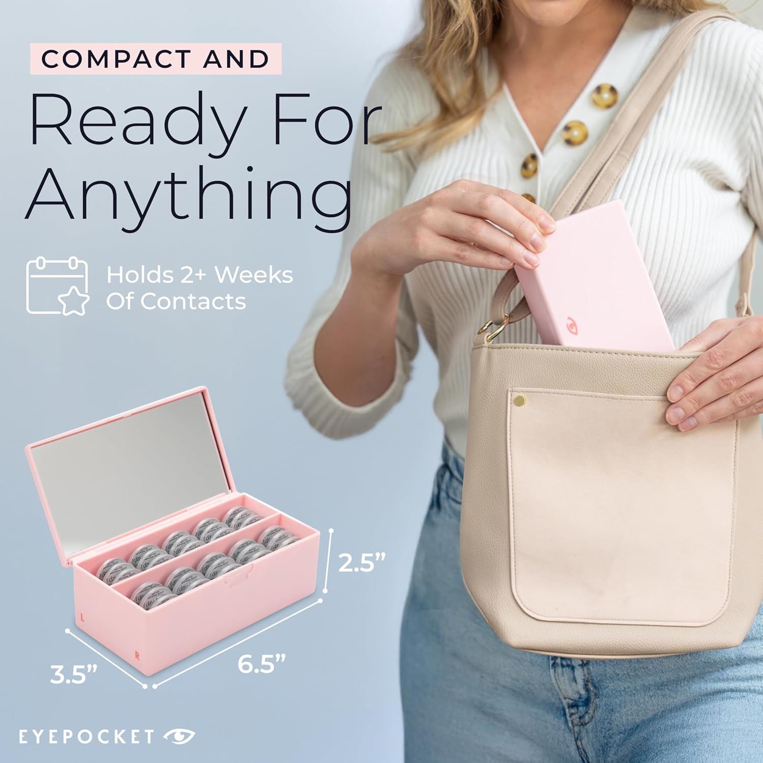 Daily Contact Lens Case - Travel Contact Case, Daily Lens Organizer, Flip Top Eye Contacts Carrier for Disposable Lenses & Dailies, Pink - Image 3